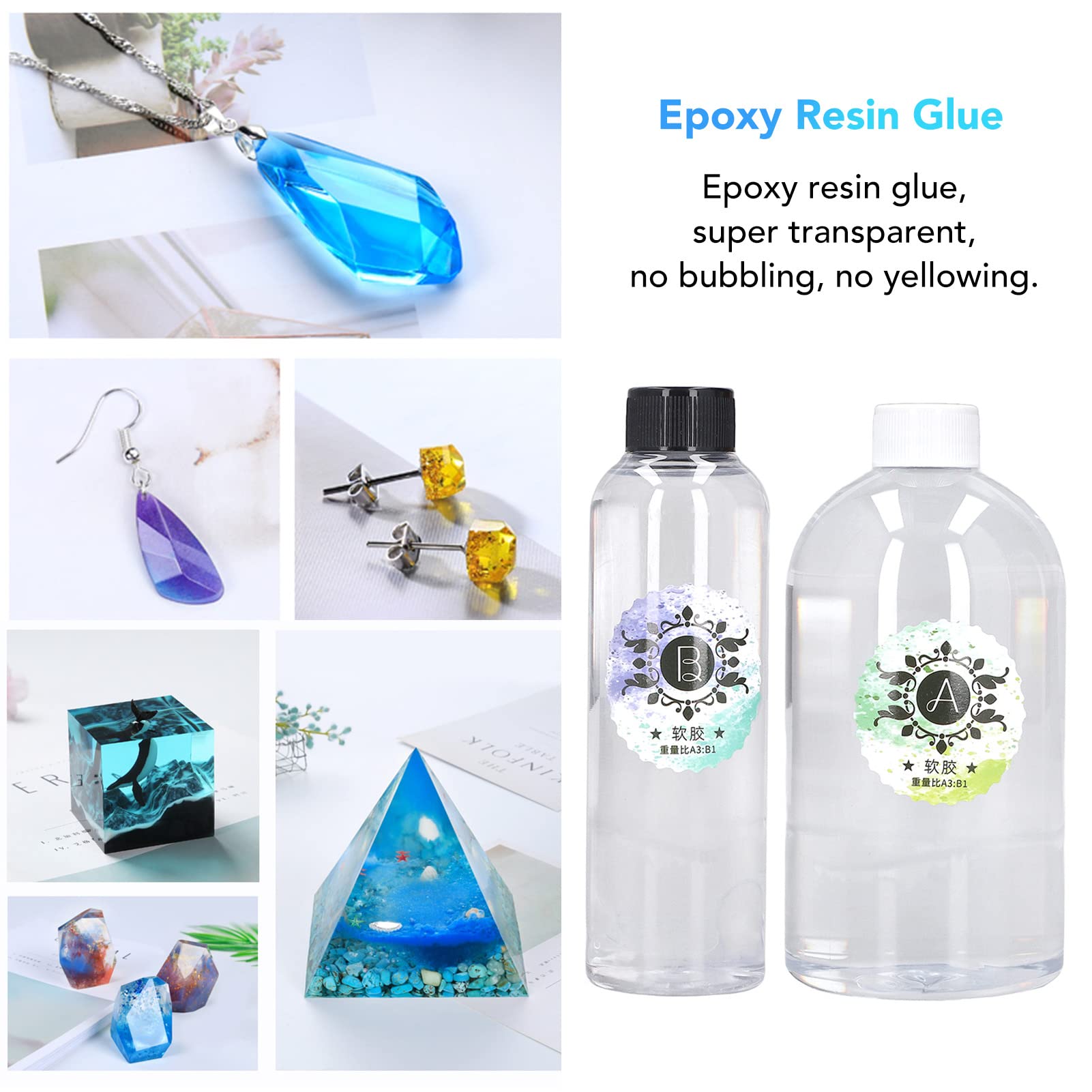 Epoxidharz-Kleber, Kristallklarer Kleber, Set 3 zu 1, Mischen von Transparentem Epoxidharz, 750 G Plus 250 G, für die Herstellung und Wartung von Schmuck, Handyhüllen