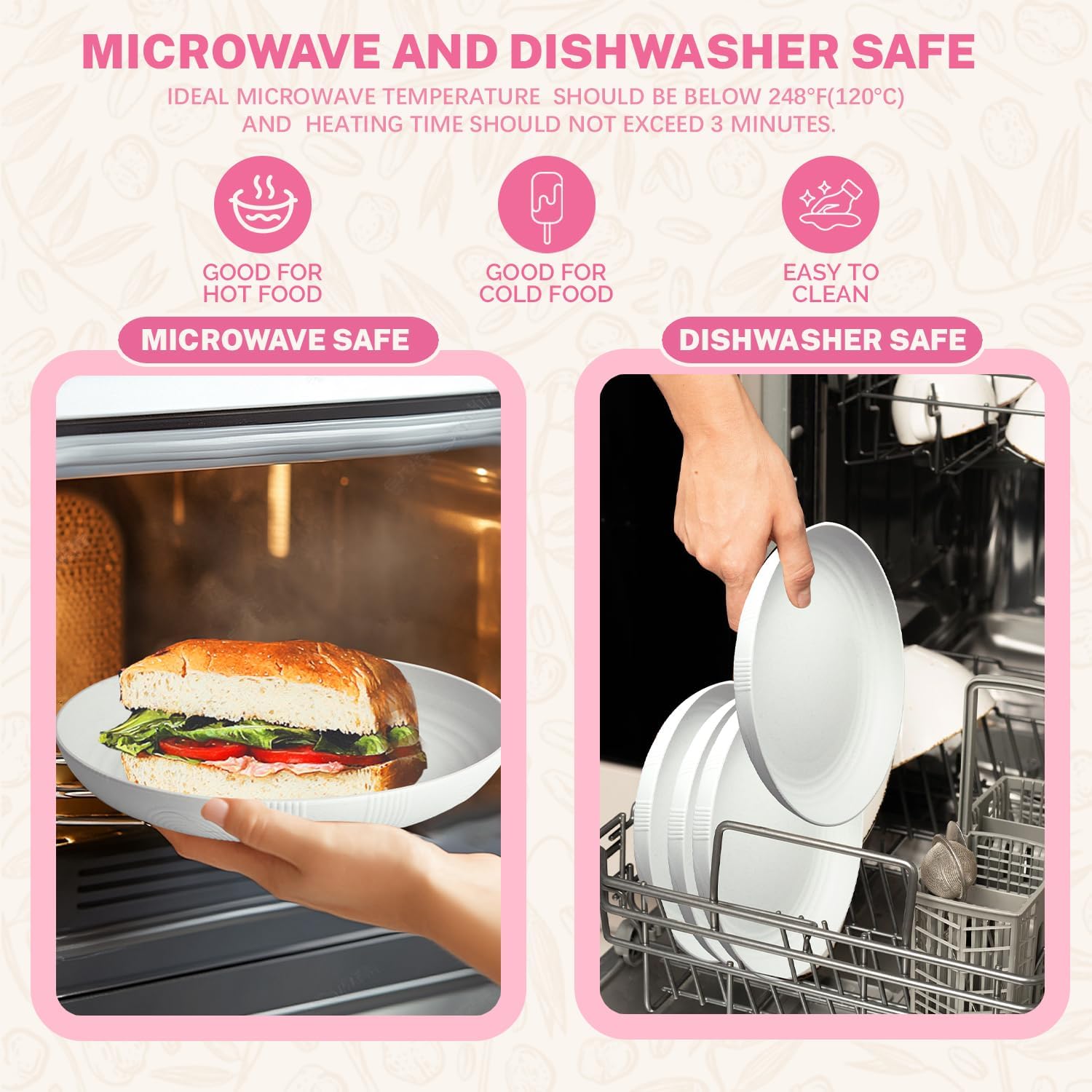 Homienly 14-Piece Premium Wheat Straw Dinnerware Sets,Lightweight and Unbreakable Plates and Bowls Sets - Plates, Bowls for Kitchen,Dishwasher and Microwave Safe Dishes Set - White