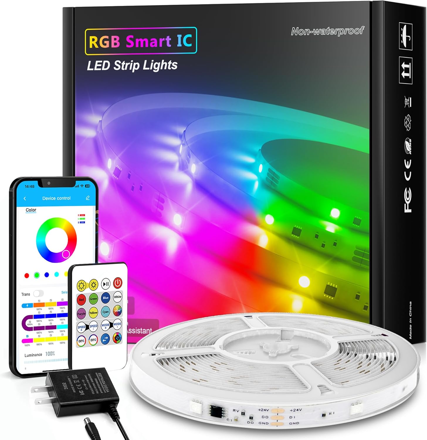 TJOY Tira de luces LED RGB+IC de 16.4 pies, luces LED Wi-Fi inteligentes que funcionan con Alexa y Google Home, segmento de color DIY, luces LED