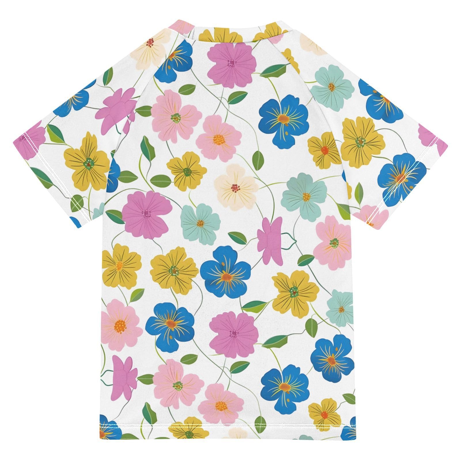 ALAZA Kids Rash Guard Boys Toddler Swim Shirts Short Sleeve Pink Blue Flower UPF 50+ 3T