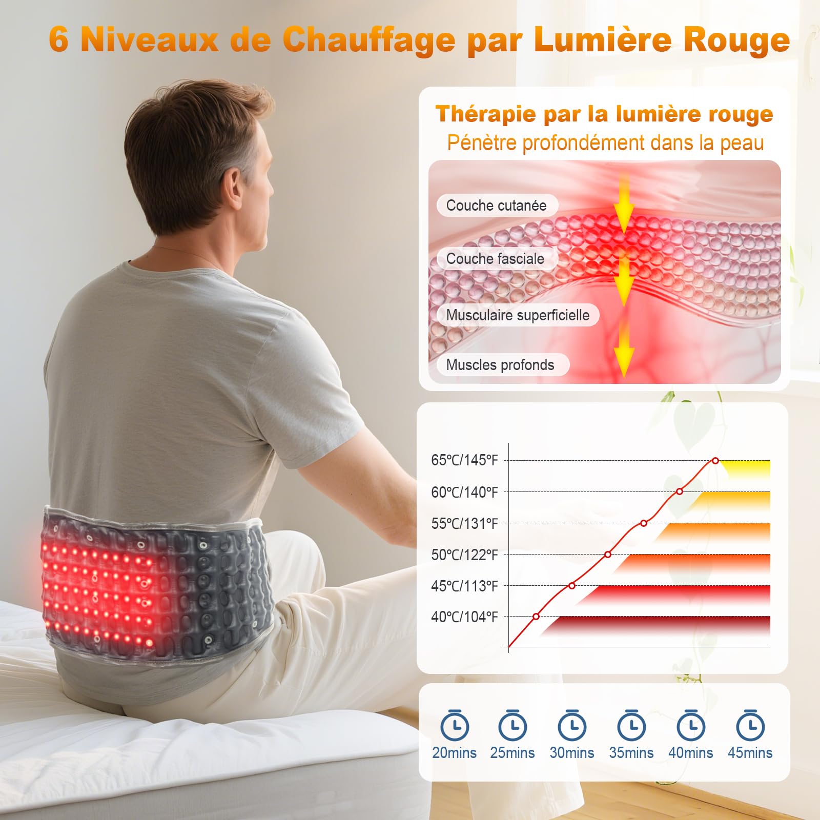 HONGJING Ceinture de décompression dorsale avec chauffage et massage pour un soulagement instantané des douleurs dorsales - Ceinture de soutien dorsal gonflable, taille unique pour les tailles 29-49