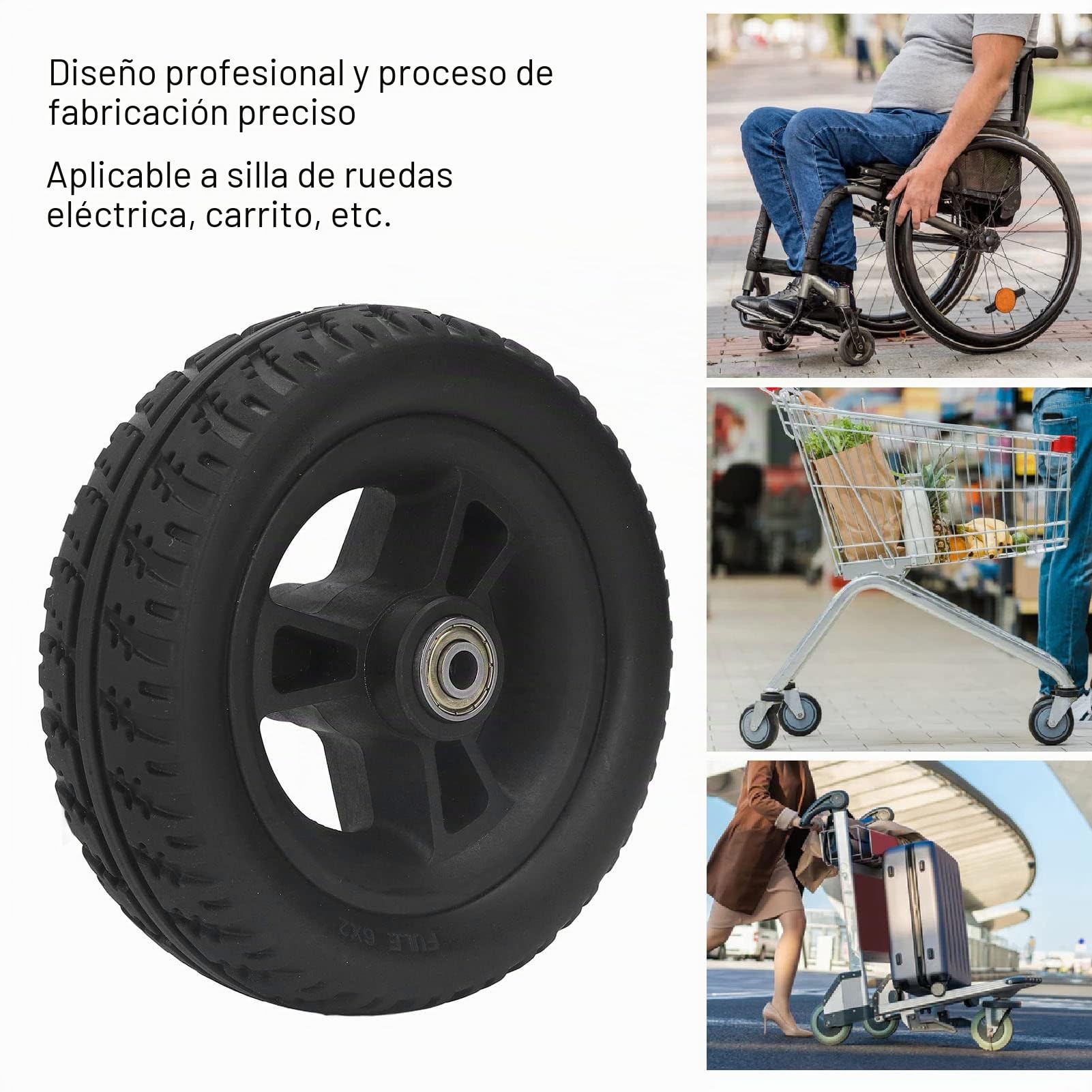 Rueda para Silla de Ruedas de 6 Pulgadas, Repuesto de Neumático Universal para Andador de Antideslizante Resistente al Desgaste PU para Sillas de Ruedas y Andadores
