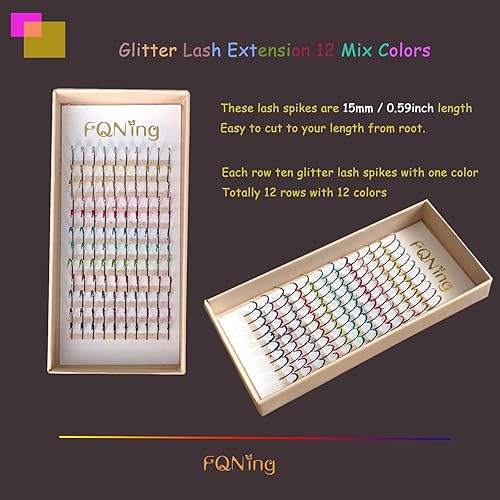 Miniatura 3 de FQNing Glitter Lash Extensions Laser 12 Colors Individual Spikes Eyelash Extension Professional Supplies 15mm for Daily,Party, Festival Makeup