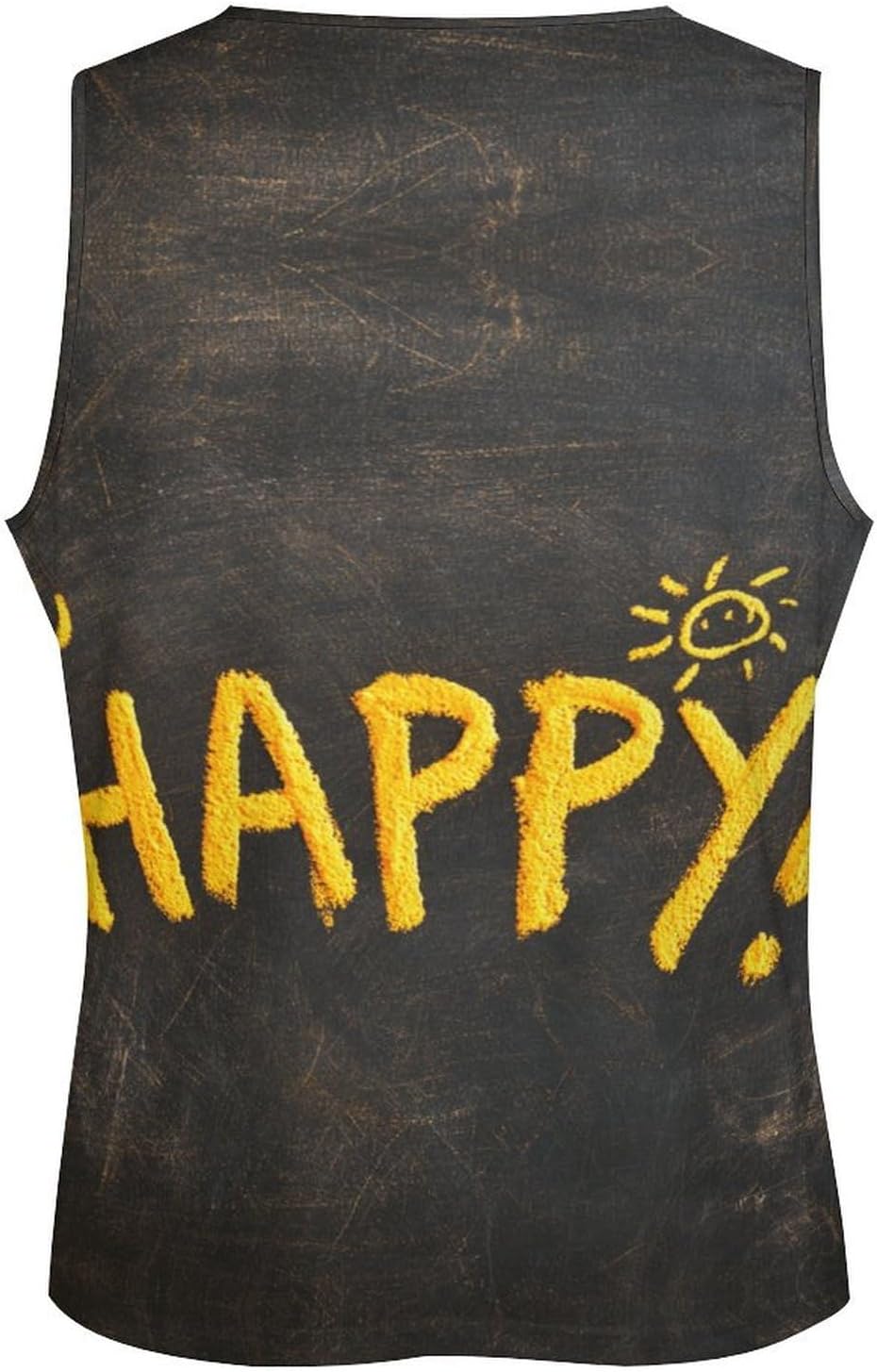 Word Happy Men's All Over Print Muscle Tank Top Sleeveless V Neck Workout Gym Casual Sports Tee S‑5XL