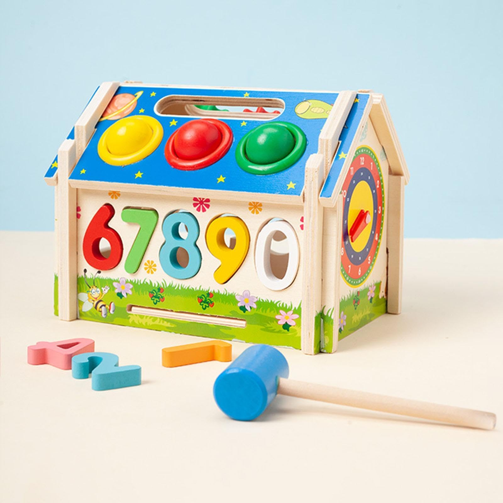 Cubo di Legno per L'ordinamento delle Forme, per Bambini dai 3 Ai 5 Anni, Centro attività, con maglio