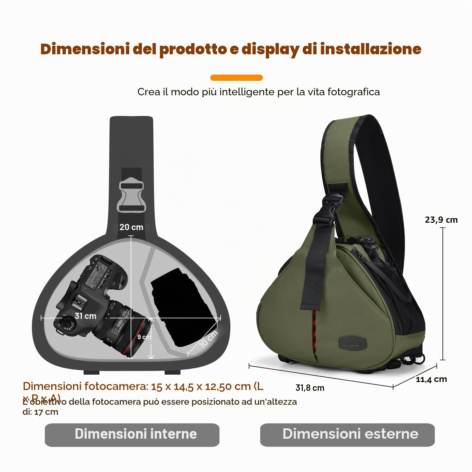 CADeN Borsa a tracolla per fotocamera DSLR/SLR Nikon Canon Sony Mirrorless Reflex