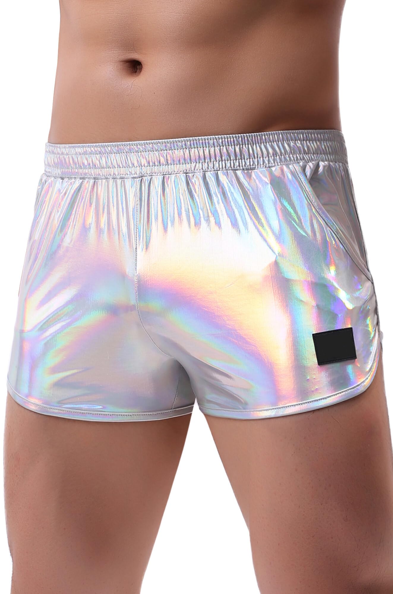 Panegy Glänzende Metallic-Shorts für Herren, Bühnen-Clubwear, holografische Bade-Boxershorts, Badehose, Hotpants, Bikini, Badeanzug, Unterhose