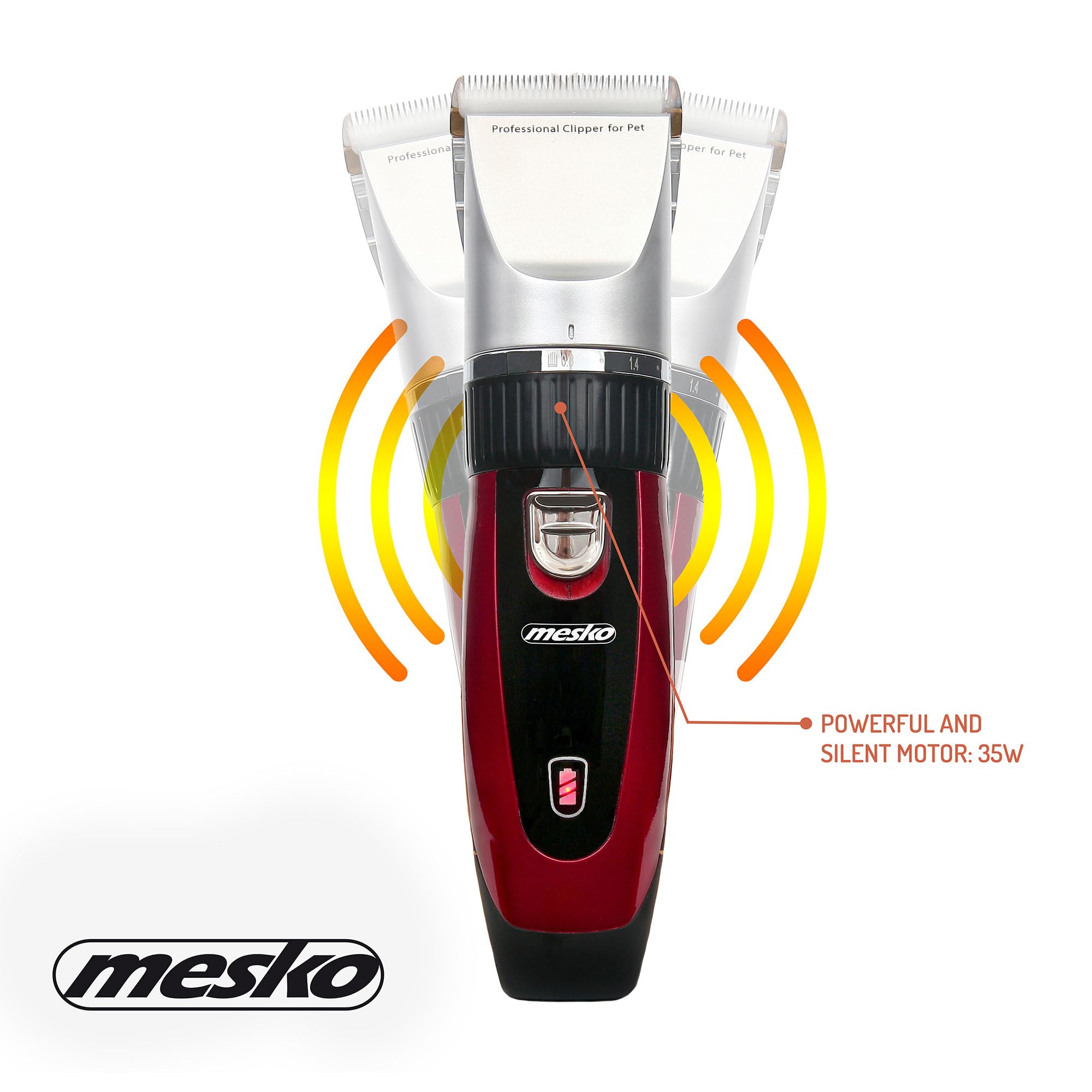 Mesko MS2847 Maquina Cortar Pelo Perro Cortapelos Profesional Animales, Esquiladora Gatos Mascotas, Bajo Ruido, Cabezal Titanio, Cuchilla Cerámica, Inalámbrica, 4 Peines Ajuste de Corte, 35W
