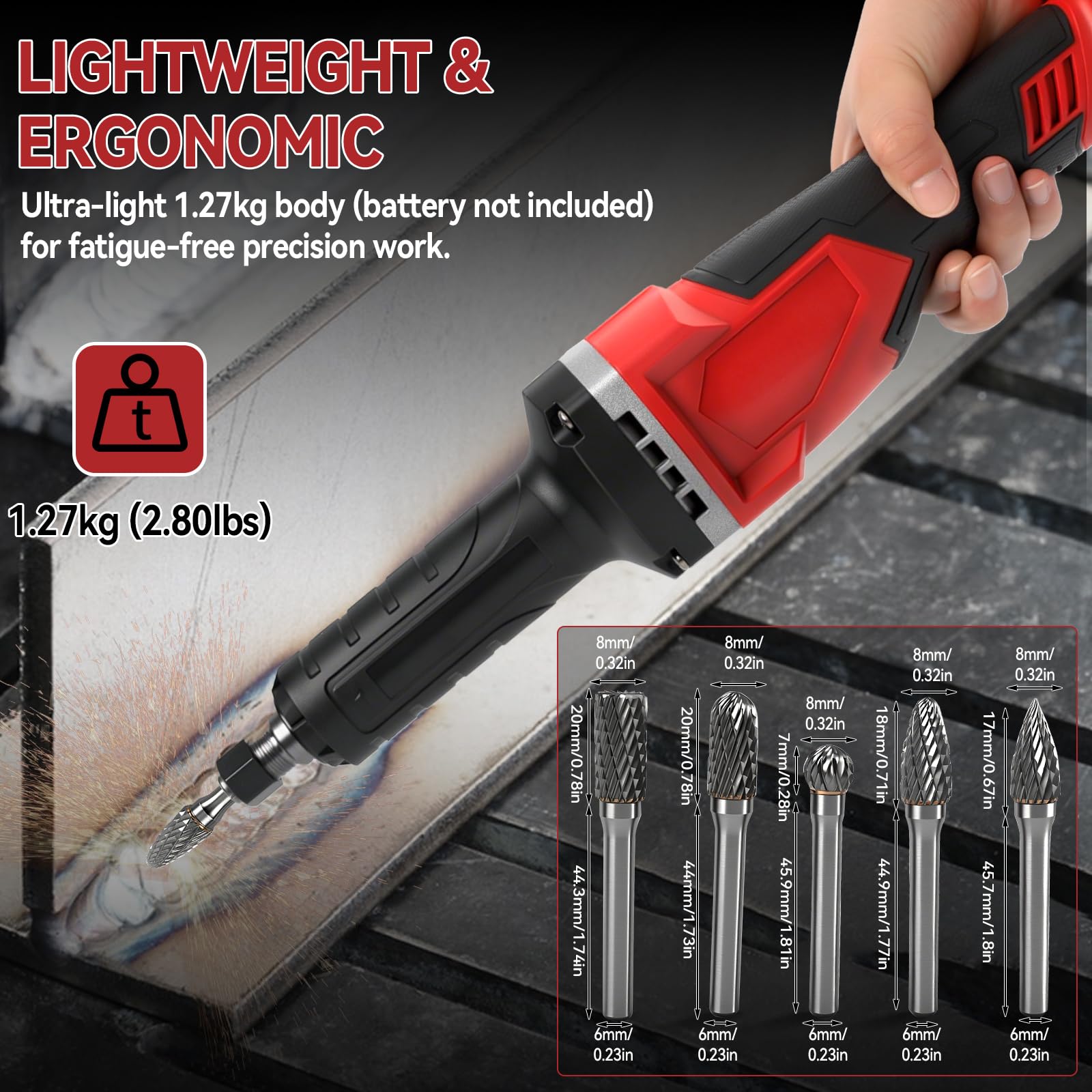 Molinillo inalámbrico compatible con batería Milwaukee de 18 V, amoladora recta eléctrica sin escobillas con 5 brocas de vástago de 6 mm para eliminación de óxido, pulido y desbarbado (sin batería)