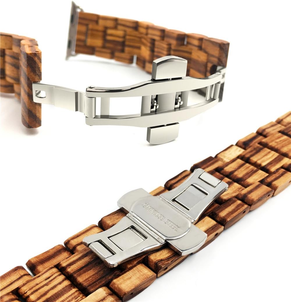 Compatible for Apple Watch Band 41mm 38mm 40mm, Natural Handmade Wooden Replacement iWatch Series 11 10 9 8 7 6 5 4 3 2 1 SE Sports Strap Wristband - Link Remover as a Gift (Zebrawood)