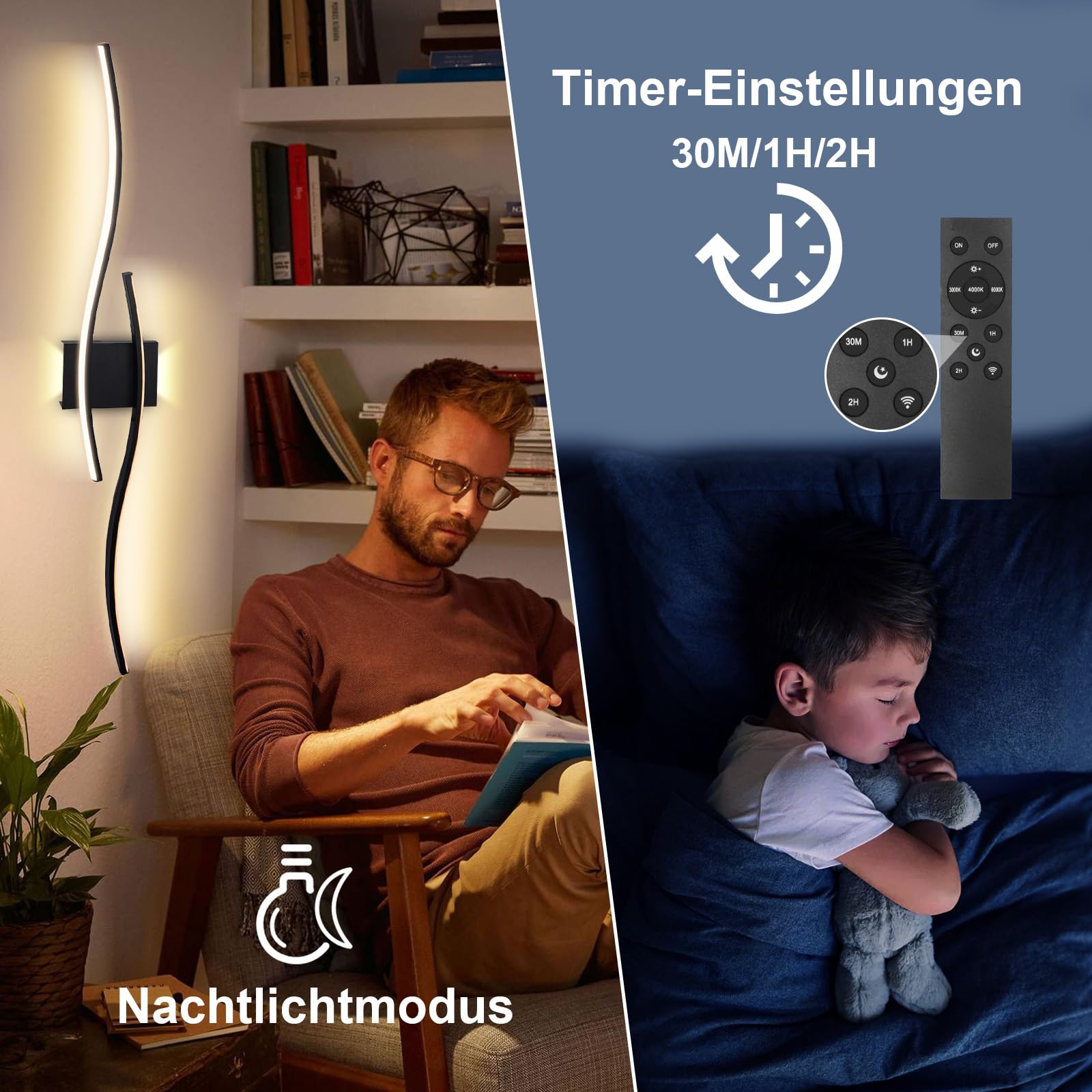 LED Wandleuchte Innen,Akku Wandlampe Innen mit Fernbedienung Modern Wandlicht mit Dimmbar&Timing-Funktionen Kabellose Wandleuchte für Wohnzimmer Schlafzimmer Flur Treppen,2 Stück, 100CM