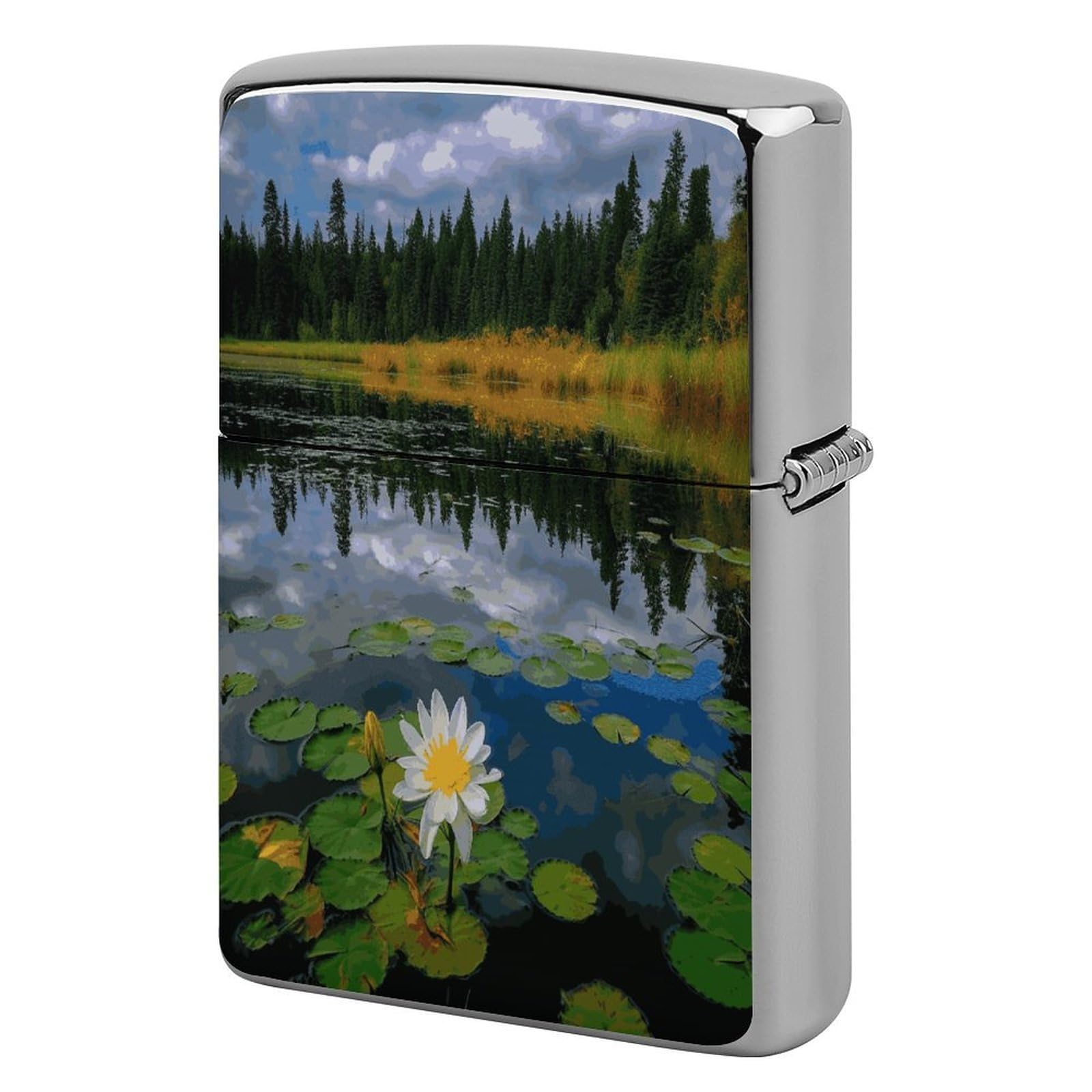 Fodpand Style Flower Lake Pond Reflection Metal Lighter Case Cover Lighter Sleeve