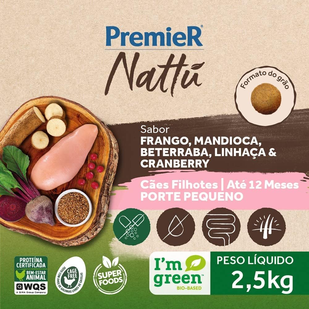 Premier Pet Premier Nattu Caes Filhote Racas Pequenas Mandioca 2 5Kg
