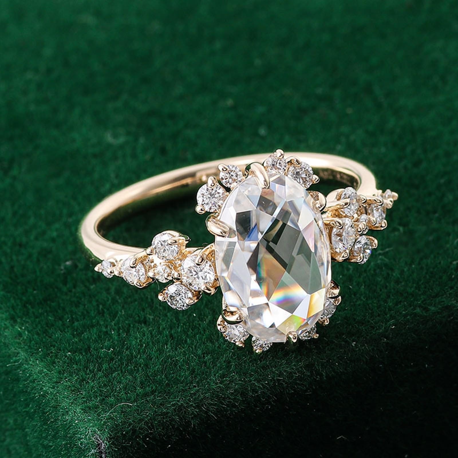 Anillo de oro para mujer 585 de oro auténtico de 14 quilates, moissanita, anillo de boda, lujoso y ovalado, con 6 dientes, anillo para mujer