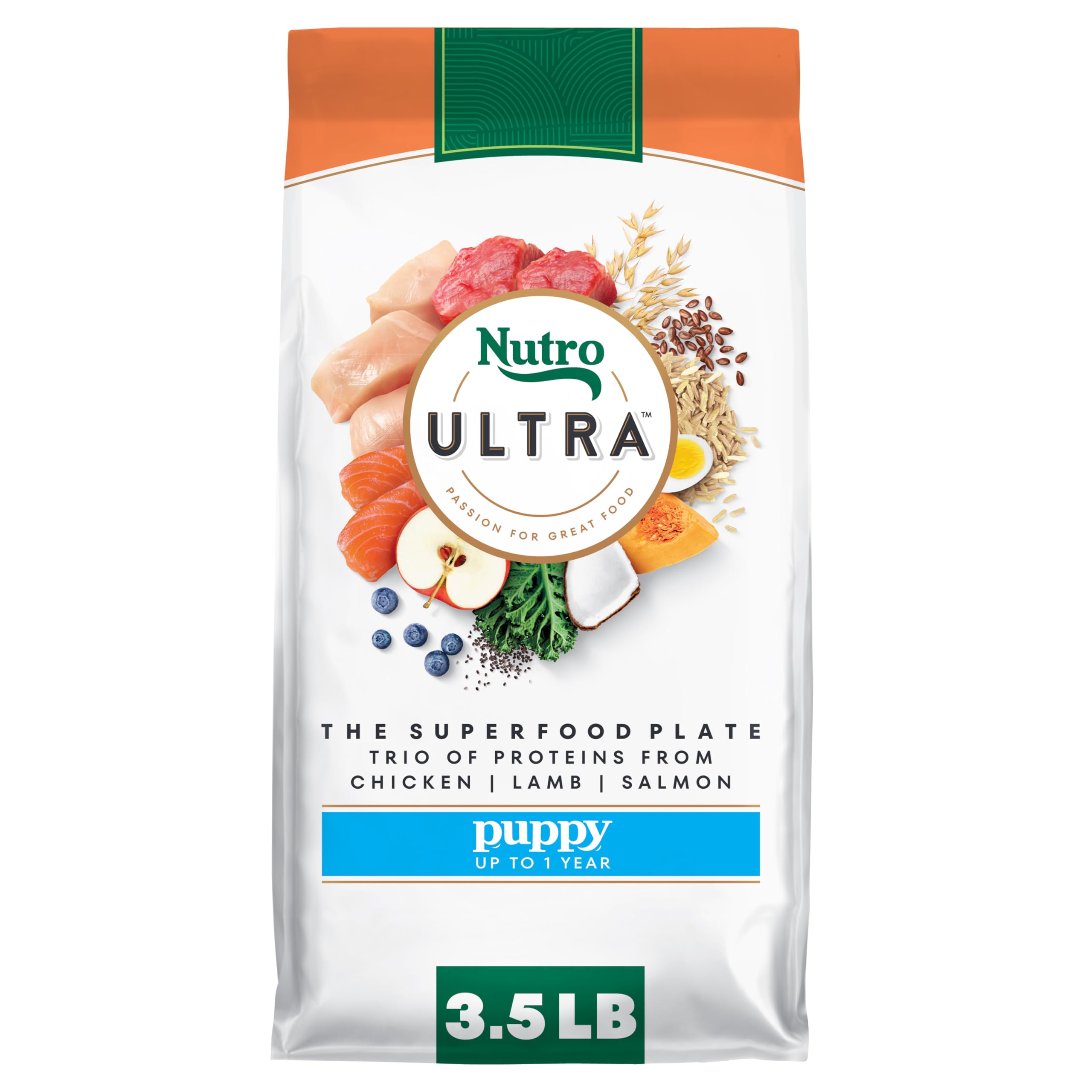 Nutro Ultra High Protein Dry Puppy Food, Trio of Proteins from Chicken, Lamb and Salmon, 3.5 lb Bag