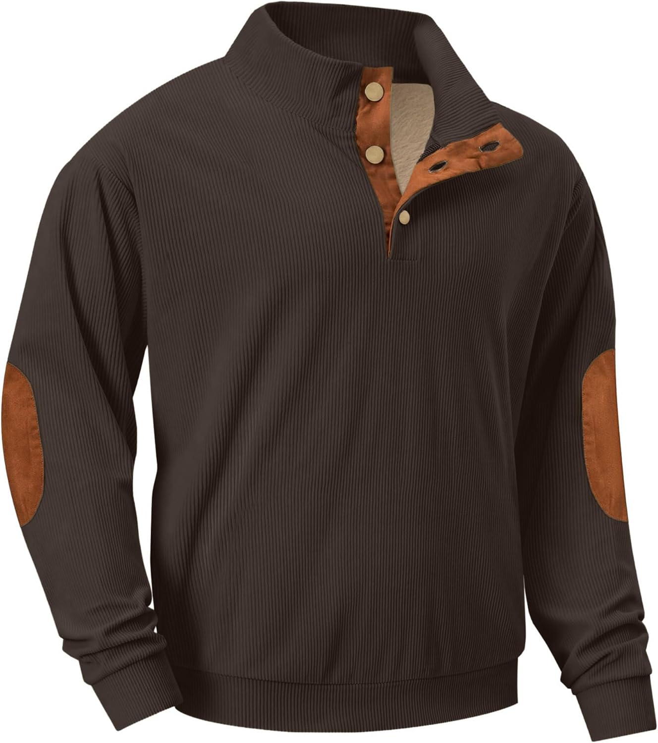 Askdeer Mens Sweatshirts Heavyweight Fleece Corduroy Casual Mock Neck Sweatshirt Stand Collar 1/4 Button Pullover Sweaters