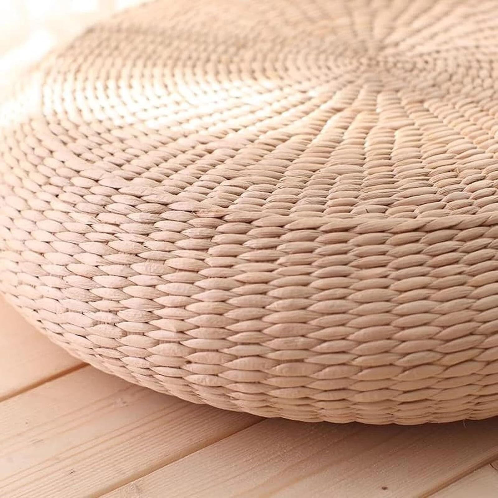Genérico Cojín de Paja Tejida, Cojín de Suelo de Tatami, Cojín de Meditación Tradicional, Cojín Redondo para Silla de Tatami, Asiento de Yoga, Adecuado para Jardín, Comedor(45cm)