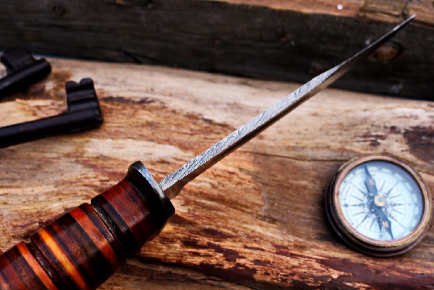 One-Day Sale: Up to 50% Off DKC-548 Trench Fighter World War 2 Damascus Steel Hunting Bowie Knife 12.5 Long 7.5 Blade 14oz