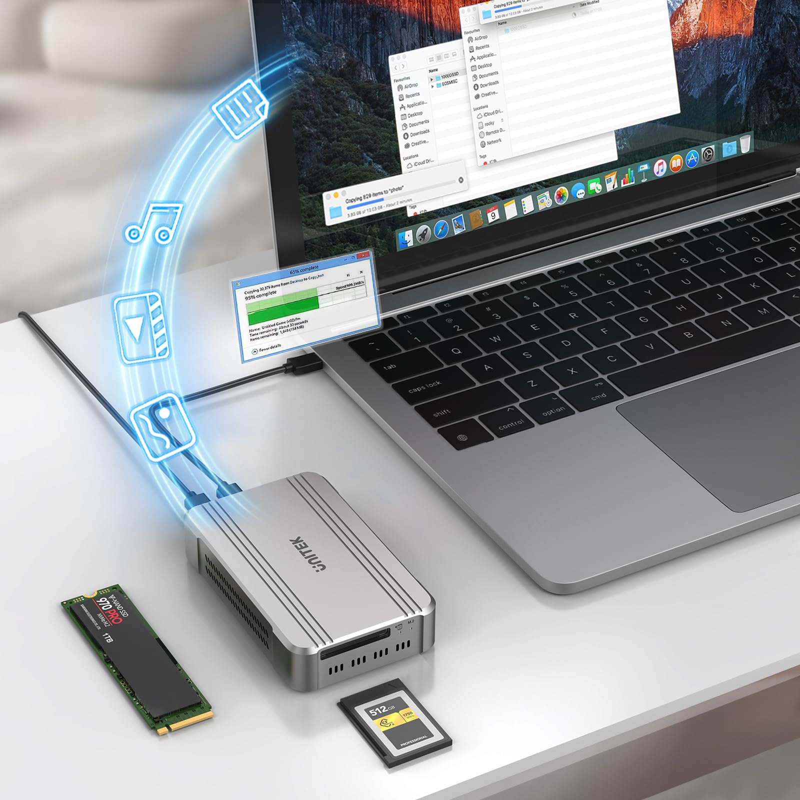 Unitek 40Gbps CFexpress 4.0 Tipo B Card Reader/M.2 PCIe/NVMe SSD Adapter | Lettore CF Express USB4.0 per CFexpress tipo B, PCIe4* 2, trasferimento rapido per registi e fotografi professionisti