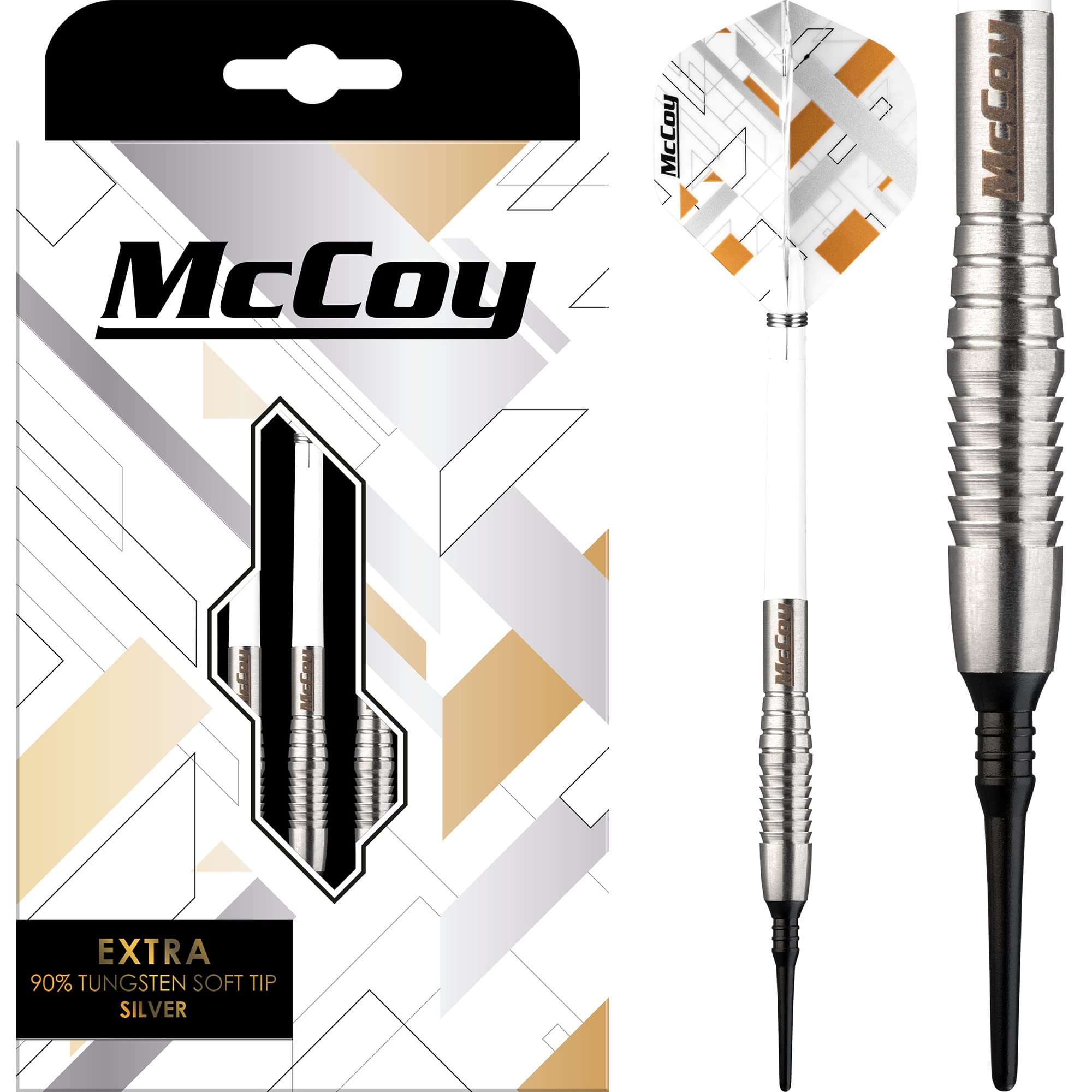 McCoy Darts D6097 Xtra | Premium 90% Wolfram Soft Tip Darts Set | Silber