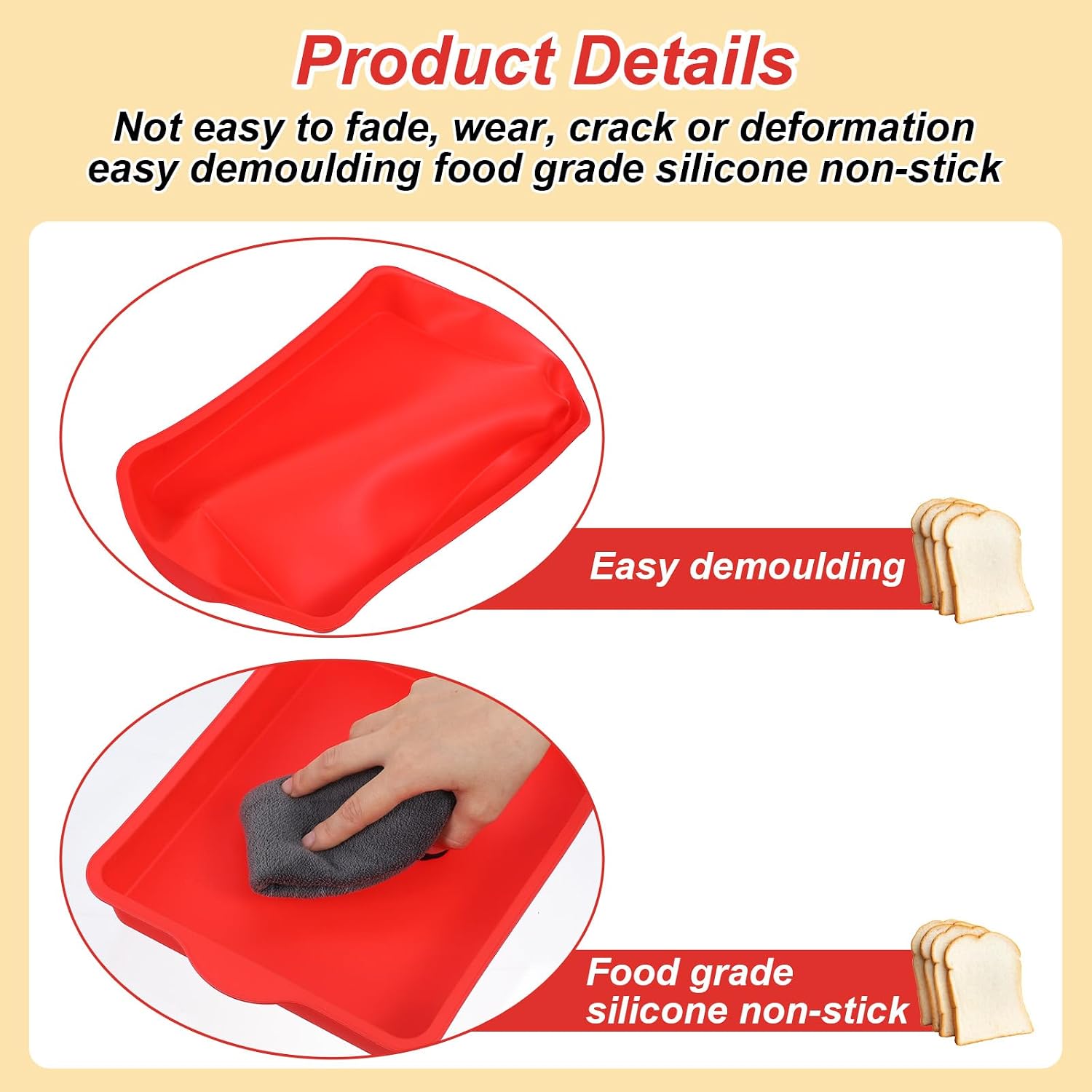 4 Pcs Silicone Square Cake Pan, 12x8.7x1.6 Inch Non-Stick Silicone Baking Mold, Red Silcone Brownie Pan Heat Resistant Easy Release for Brownies, Bread, Lasagna, Oven Dishwasher Safe