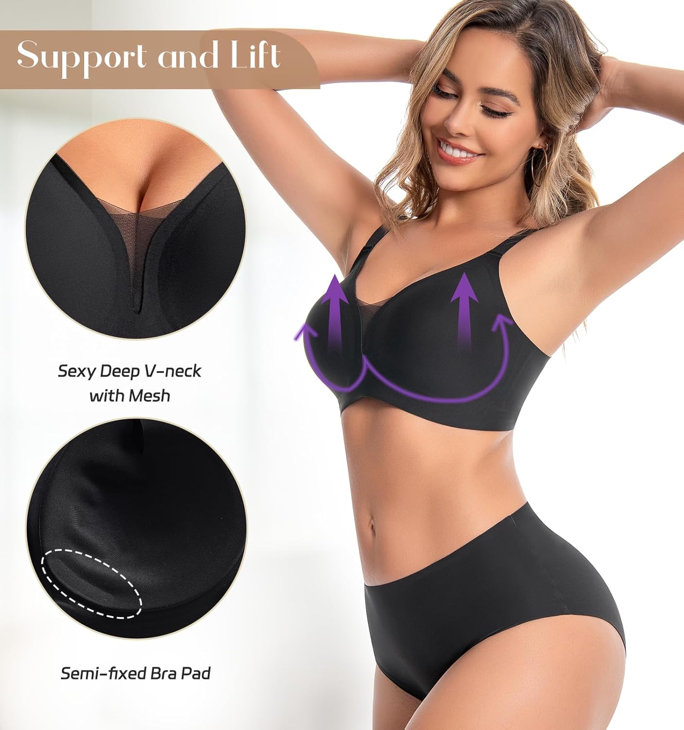 Wireless Bras for Women Supportive Mesh Crossover Bra Seamless Push Up Bralette with Full Support Everyday Bras - Image 3