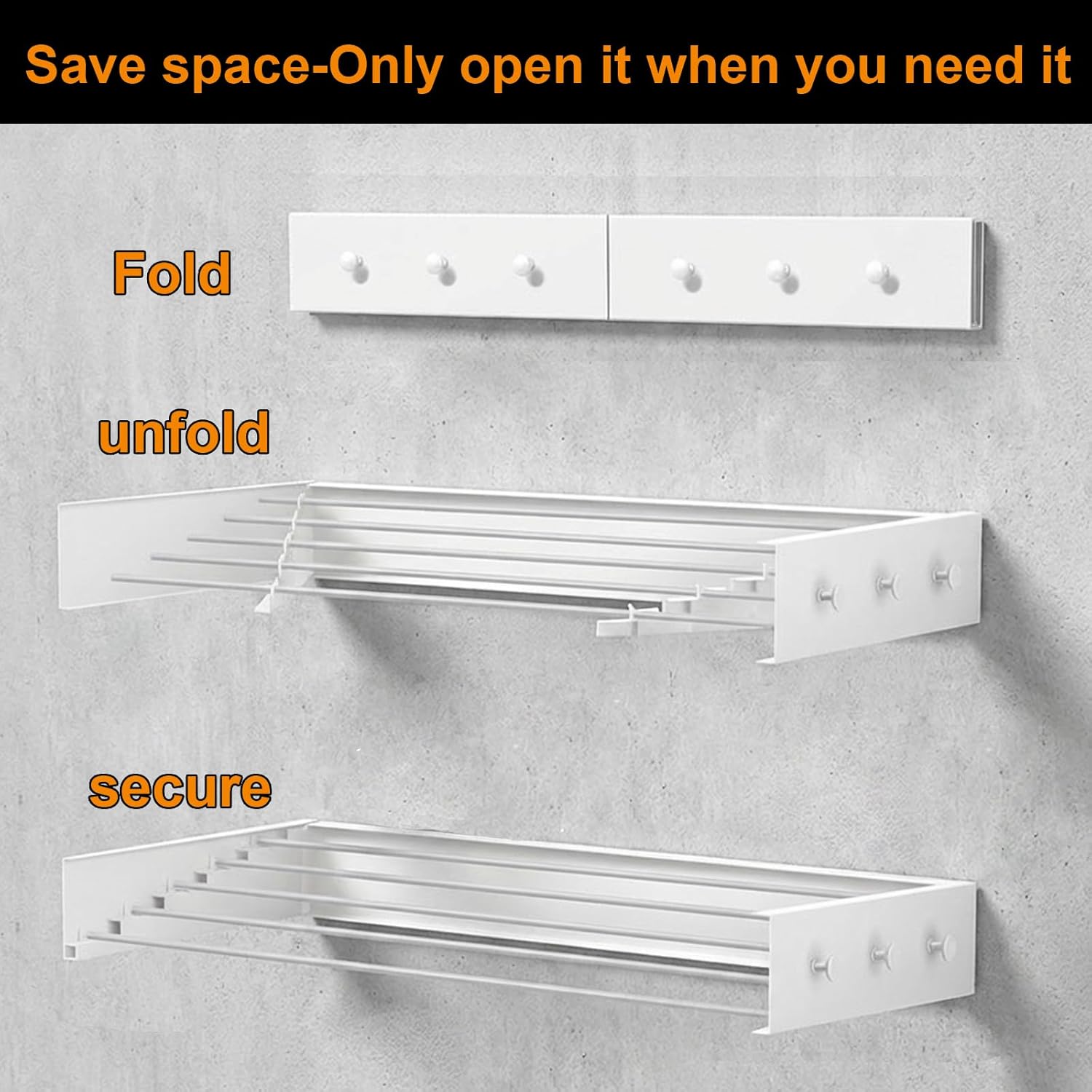 Legines Wall Mounted Clothes Drying Rack 32", Foldable Wall Mount Laundry Rack Folding Indoor, Hidden Space Saver with Wall Template, 5 Rods,White （HOU ）