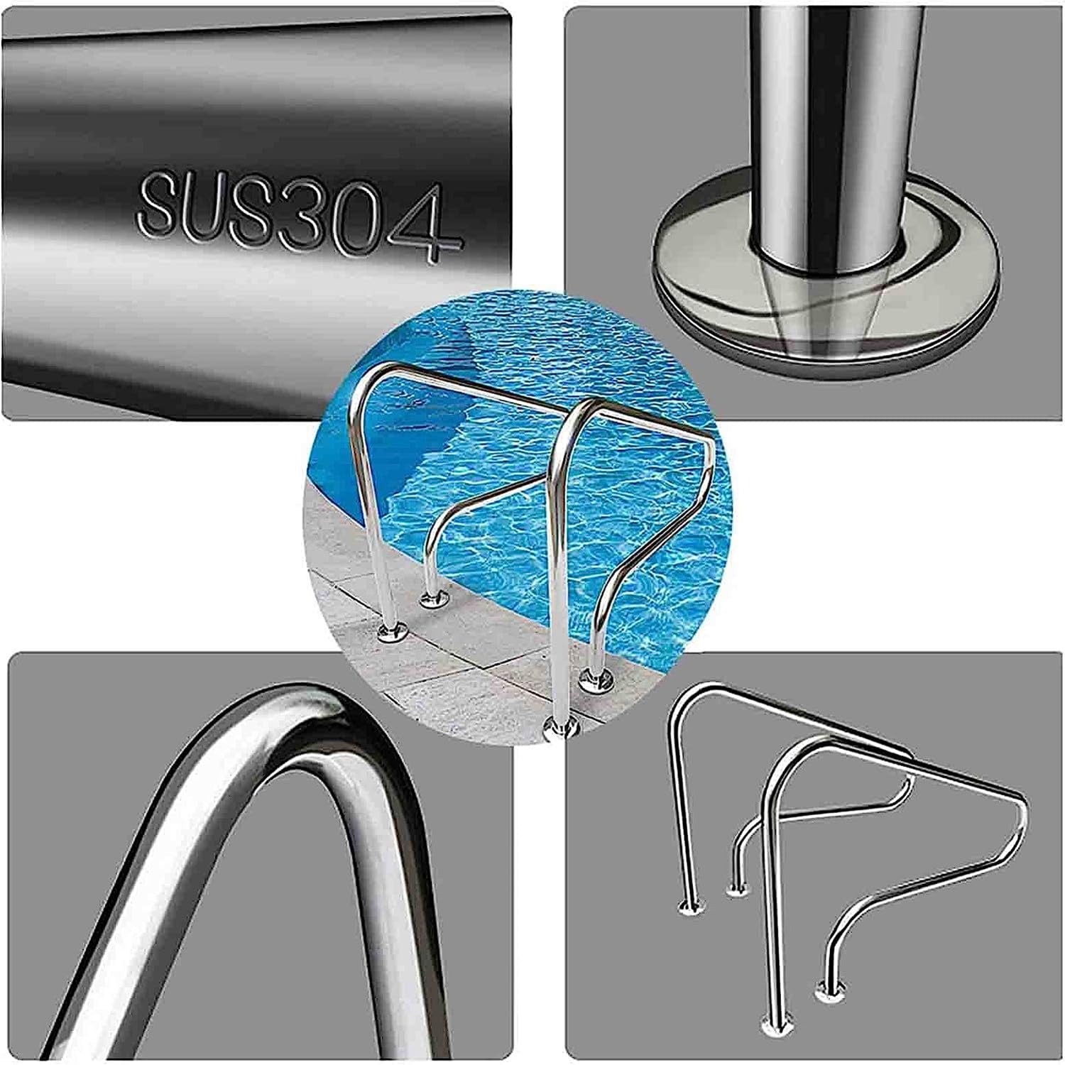 Pool-Handlauf, Pool-Handhaltegriff Aus Edelstahl 304, Schwimmbad-Handläufe Mit Einer Tragfähigkeit Von 250 Pfund Für Bodenschwimmbäder, Thermalbäder, Wasserparks,1pack