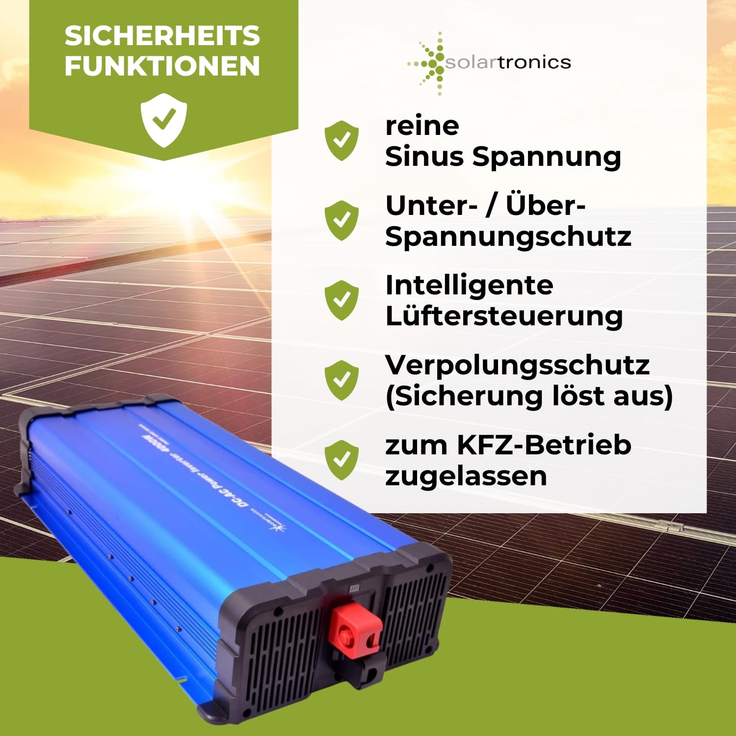 SOLARTRONICS FS4000D 24V Convertisseur de Tension 24V 230V Sinus Pur 4000W - 8000W Puissance de crête - Convertisseur de Courant 24V à 230V avec Prise Schuko & USB
