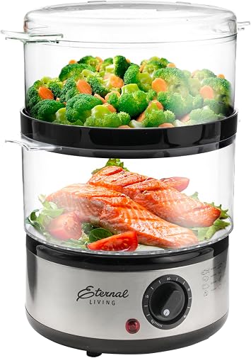 Electric Food Steamer Stackable Two-Tier Bowls, 5 Quart, Stainless Steel
