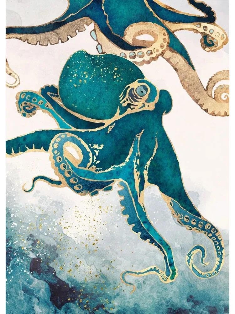 SHINERING Abstract Metallic Octopus Whale Jellyfish Posters Canvas Painting Ocean Animal Marine Life Wall Picture Living Room Home Decor A4 50X70Cm Unframed