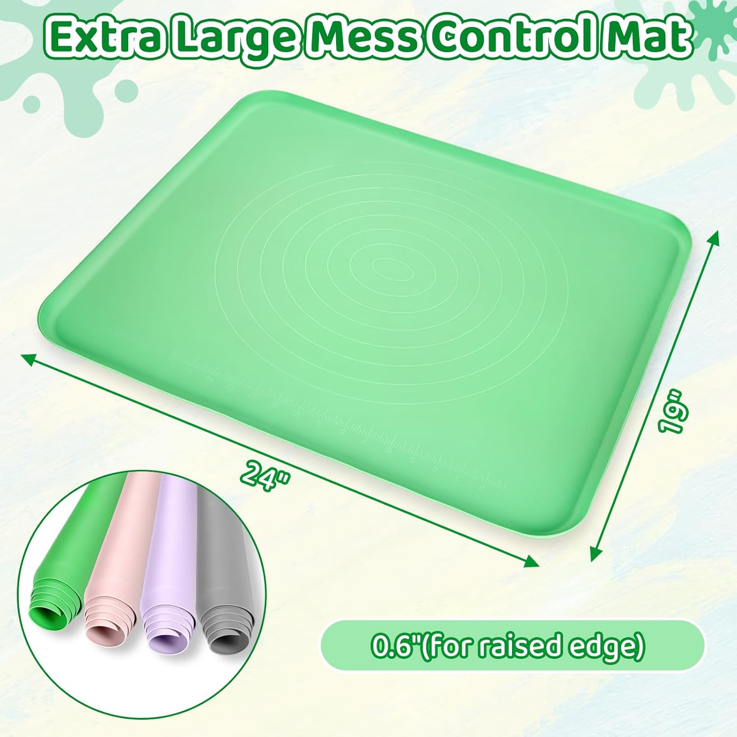Extra Large Silicone Painting Mat for Crafts, 24”x 19” Waterproof Art Mat for Kids with Raised Sides, Crafts Mat for Paint, Clay Playdough, & Jewelry-Making, Green - Image 2