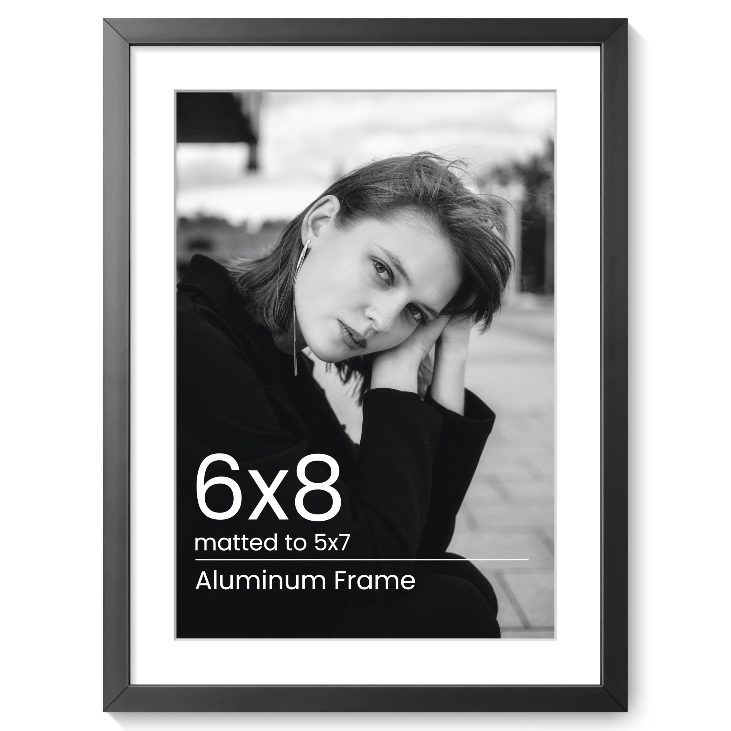 KovaScape 6x8 Aluminum Photo Frame - Modern Flat Metal Picture Frames with 5x7 Removable Mat and HD Glass - Versatile Wall & Tabletop Display for Gallery Art, Black