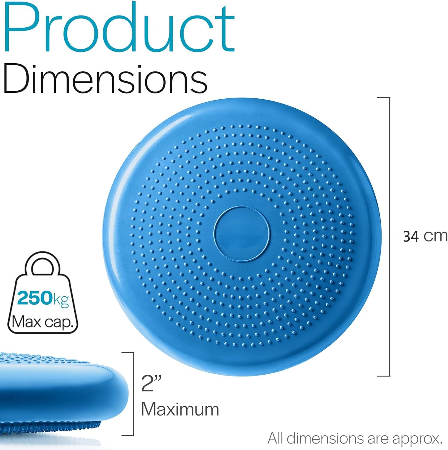 Lot de 2 coussins d'équilibre pour adultes avec pompe à air, diamètre 33 cm, pour équilibre, massage, physique, pour le cœur, la coordination, le fitness du dos