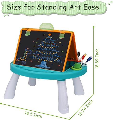 Miniatura 2 de Caballete de arte de mesa para niños, caballetes de dibujo portátiles de doble cara con graffiti y suministros de pintura para niños pequeños y