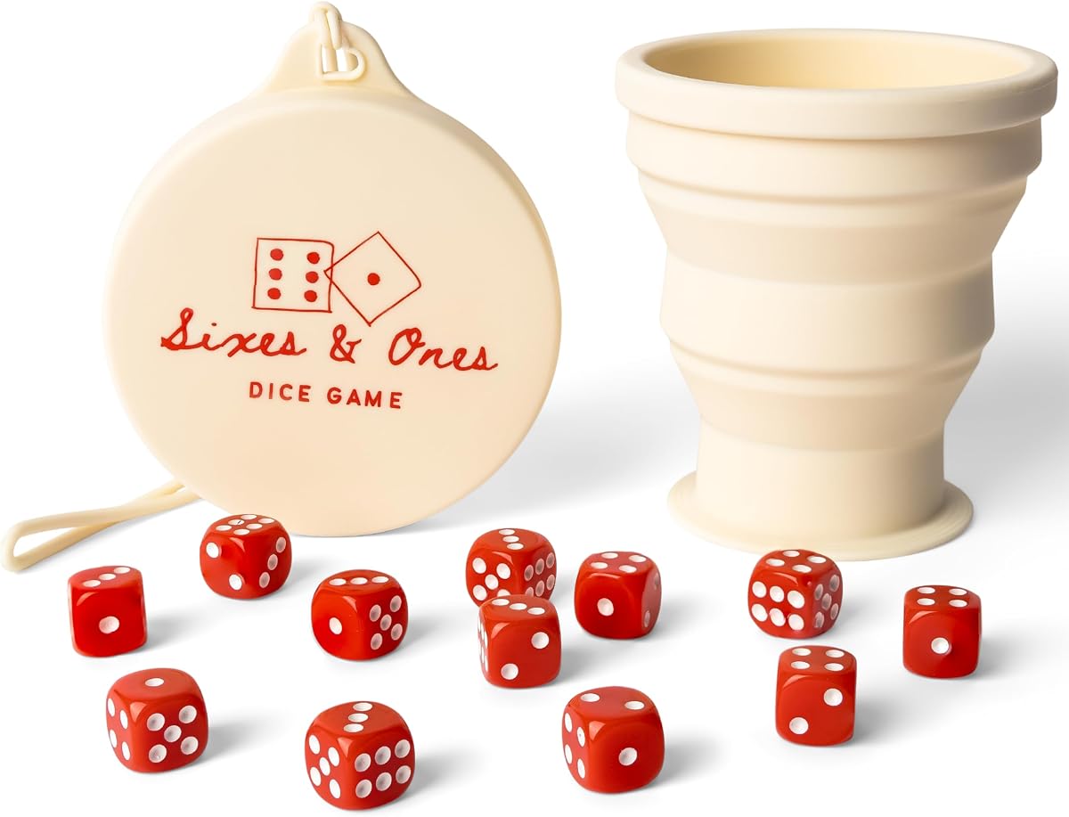 Vango Sixes & Ones - 6-in-1 Travel Dice Game for Kids 8+, Adults & Families | 12 dice + expandable rolling cup, no setup, familiar formats with fast-paced twists, lightweight for bag or coffee table