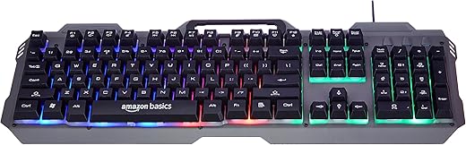 Amazon Basics Wired Gaming Mechanical Keyboard with Outemu Blue Switches and Rainbow LED | Anti-ghosting Keys |8 Gaming Modes