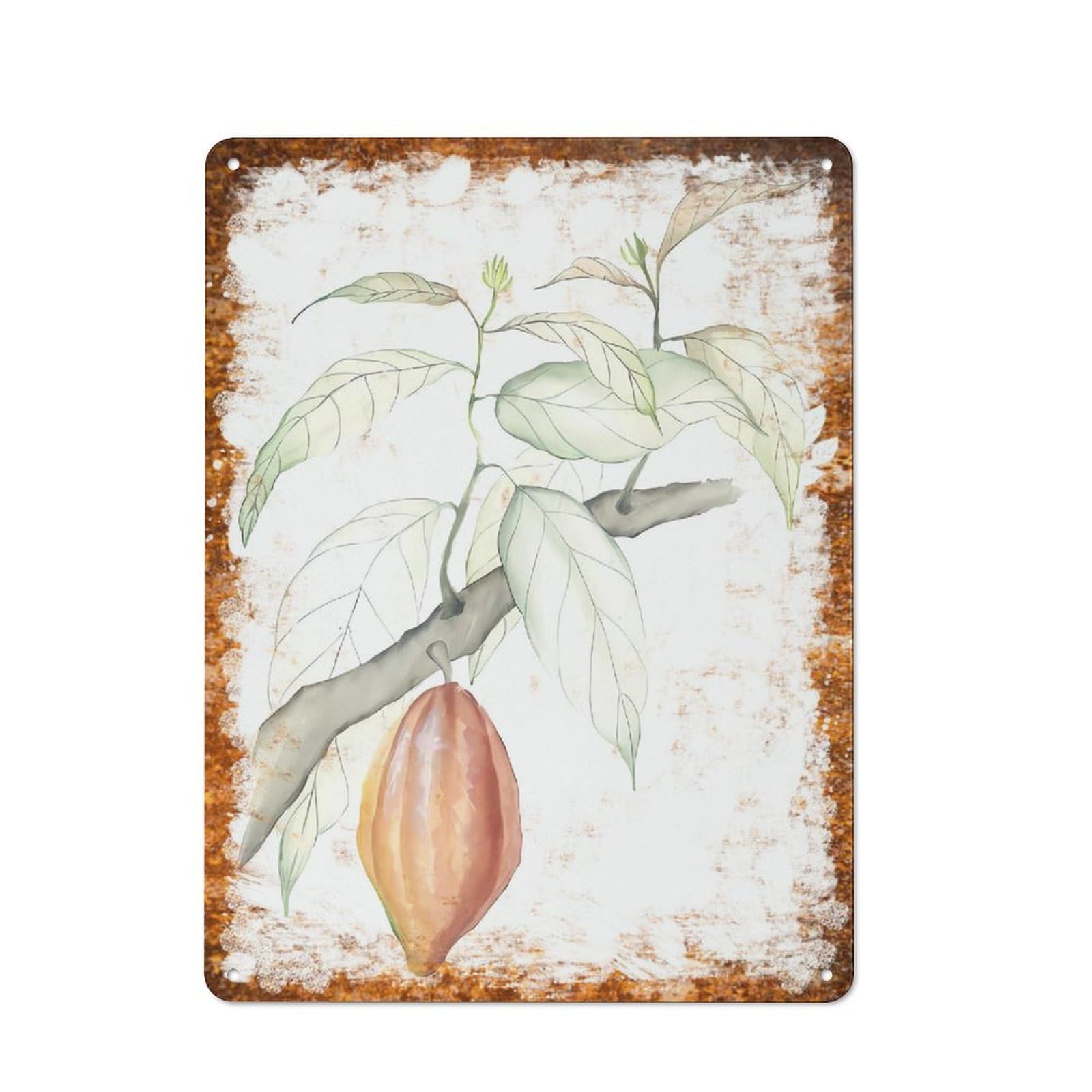 peiyeety Metal Tin Sign Cacao Branch Pattern Vintage Rustic Wall Art Kitchen Bathroom Bedroom Living Room Cafe Farmhouse Entryway Office Garage Home Bar Laundry Room Porch Patio 8x12 Inch