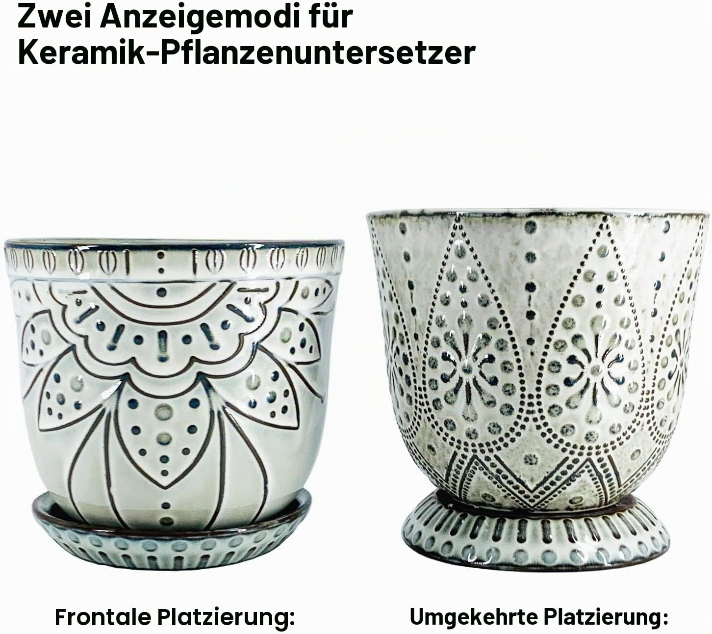 2 Stück 15 cm Keramik-Blumentöpfe mit Perlen mit Ablaufloch und Untersetzer, Großer runder Blumentopf für Sukkulenten drinnen und draußen
