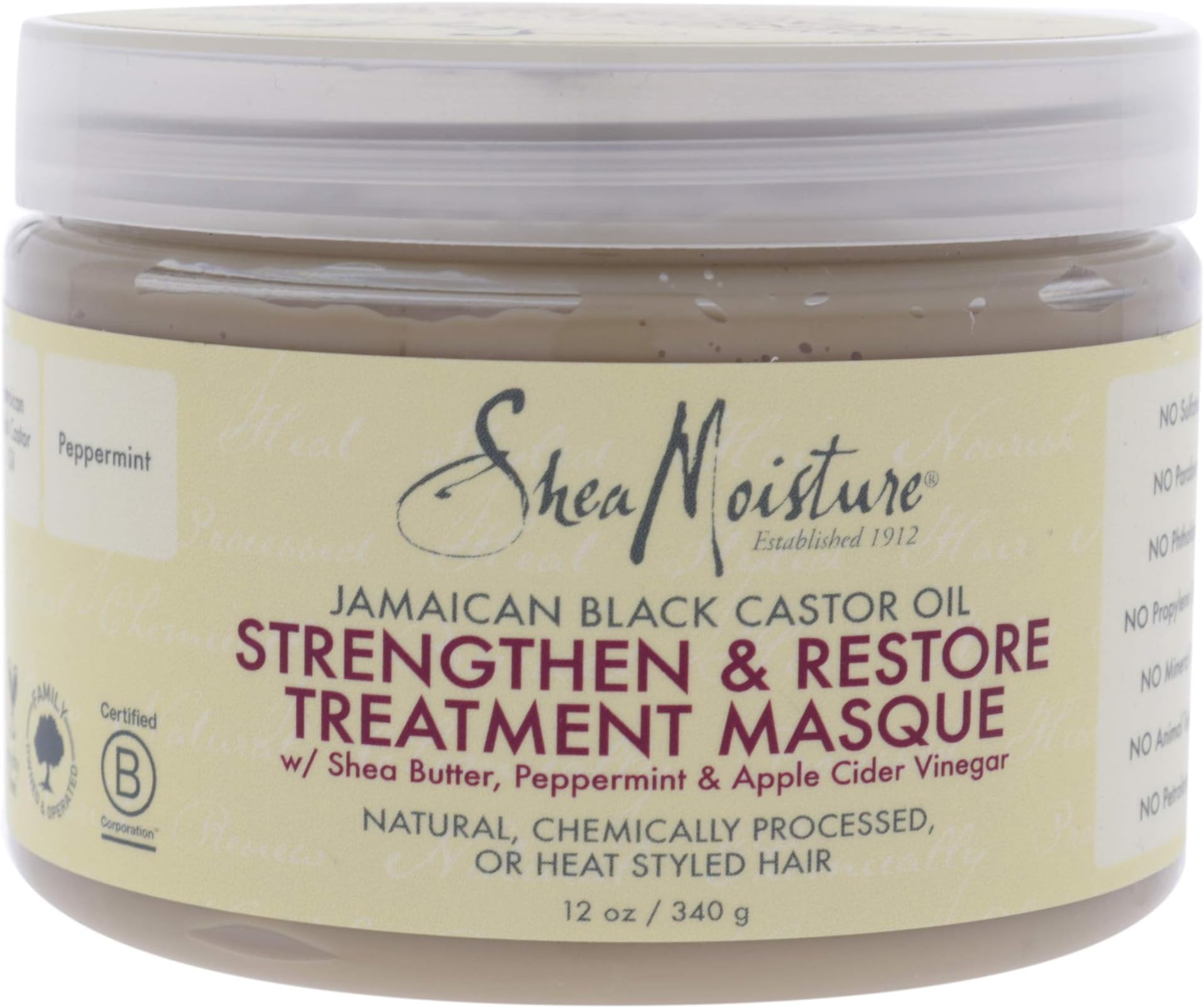 SheaMoisture Jamaican Black Castor Oil Treatment Masque For Dry Hair Jamaican Black Castor Oil Paraben Free Hair Mask 12 Oz
