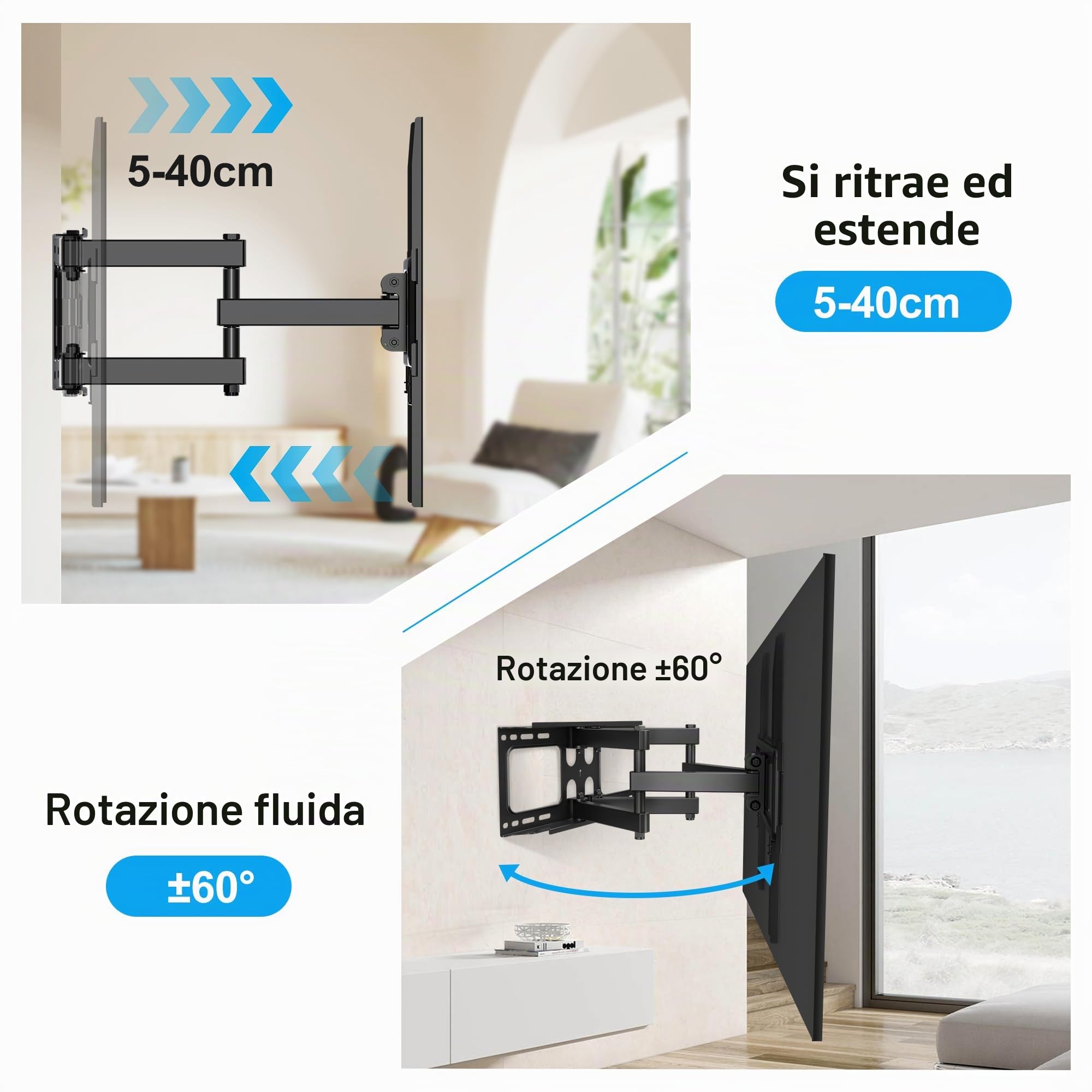 XINLEI Supporto TV a parete, supporto TV a parete per TV piatte e curve da 26-70 pollici fino a 45 kg, supporto TV max. VESA 400x400 mm