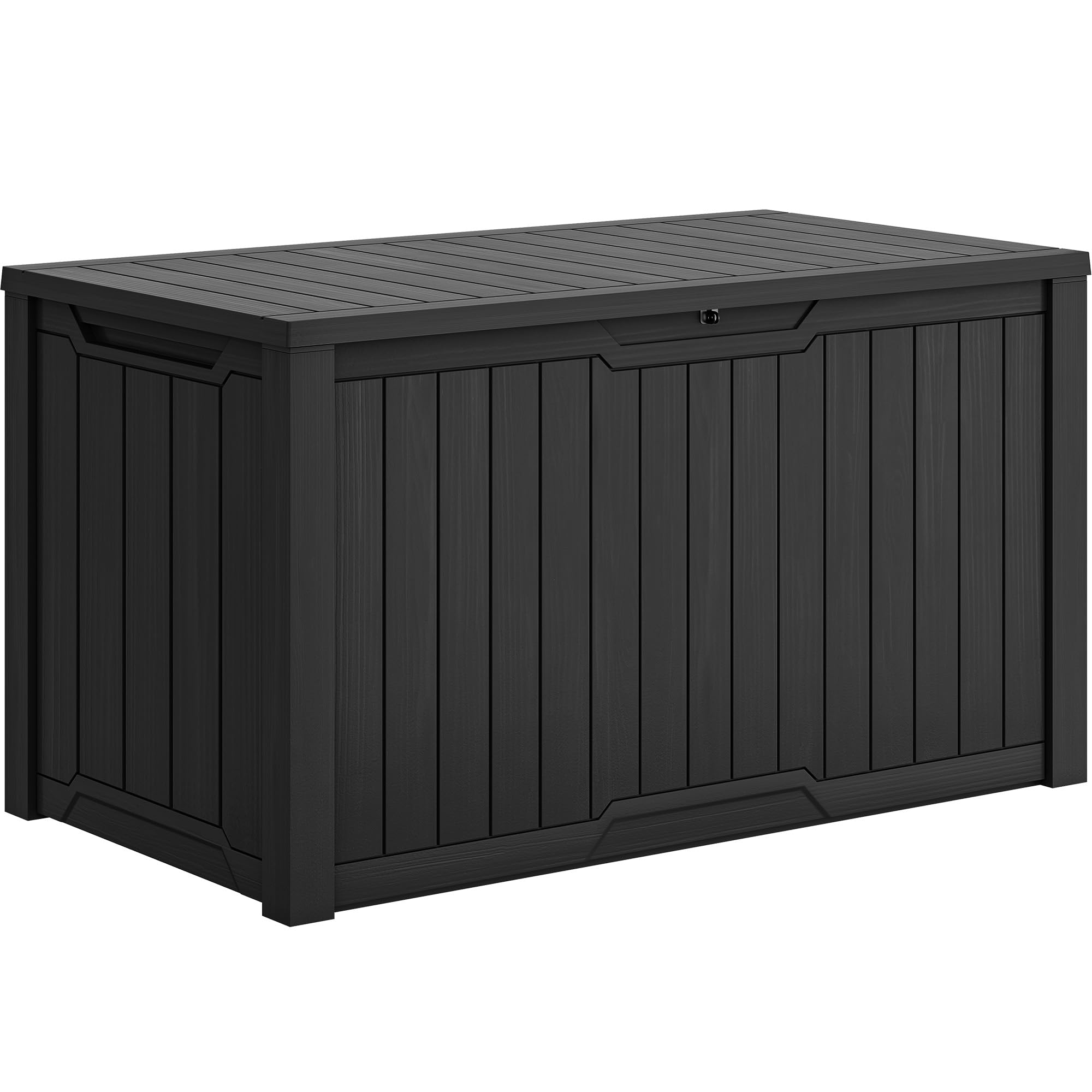 YITAHOME XXL 240 Gallon Outdoor Storage Deck Box in black, closed, in an outdoor setting.
