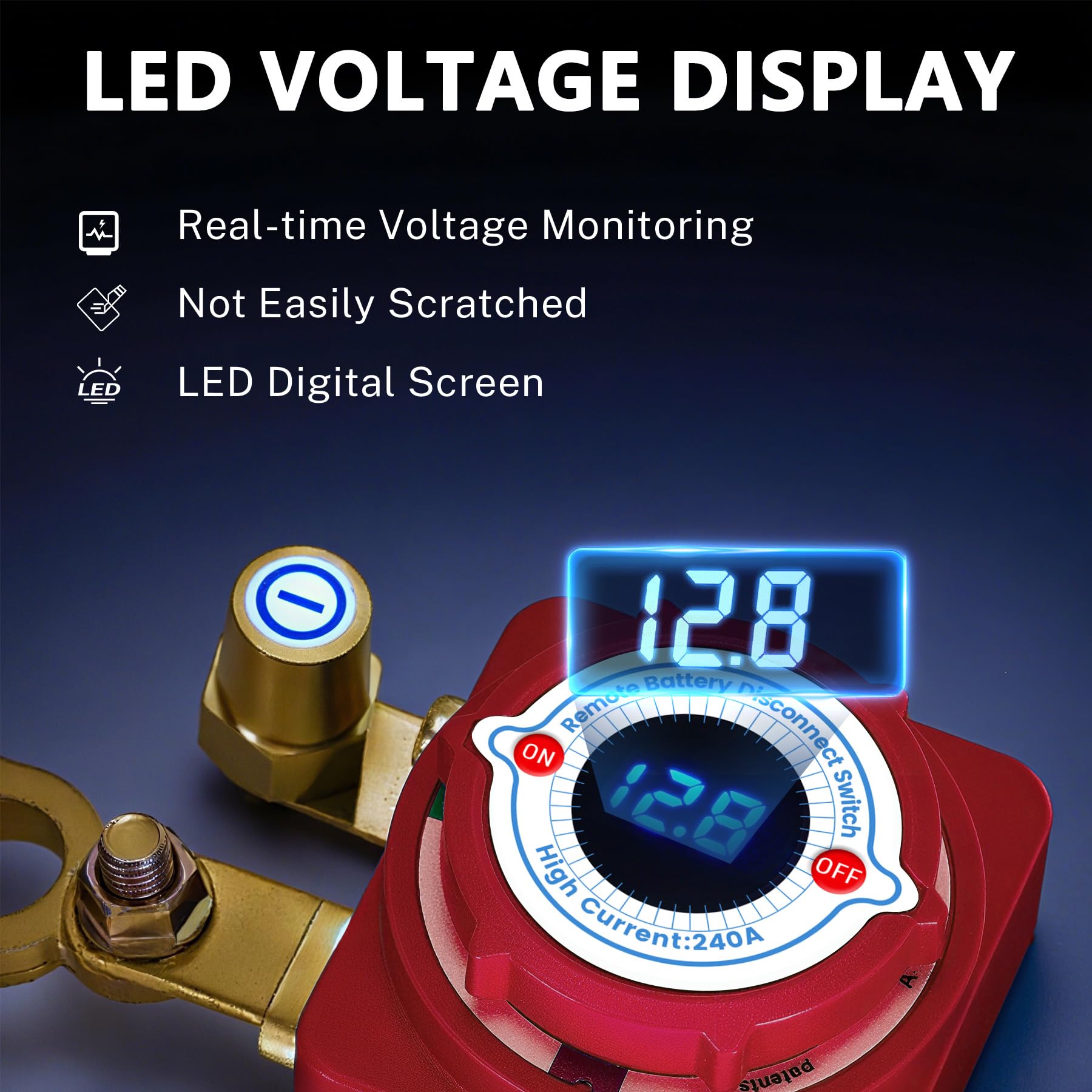 Intelligente Stacca Batteria 12V per Auto, 240A Sezionatore Remoto Senza Fili con LED Volt Display, Staccabatteria Automatico per RV ATV Moto Camion Barca