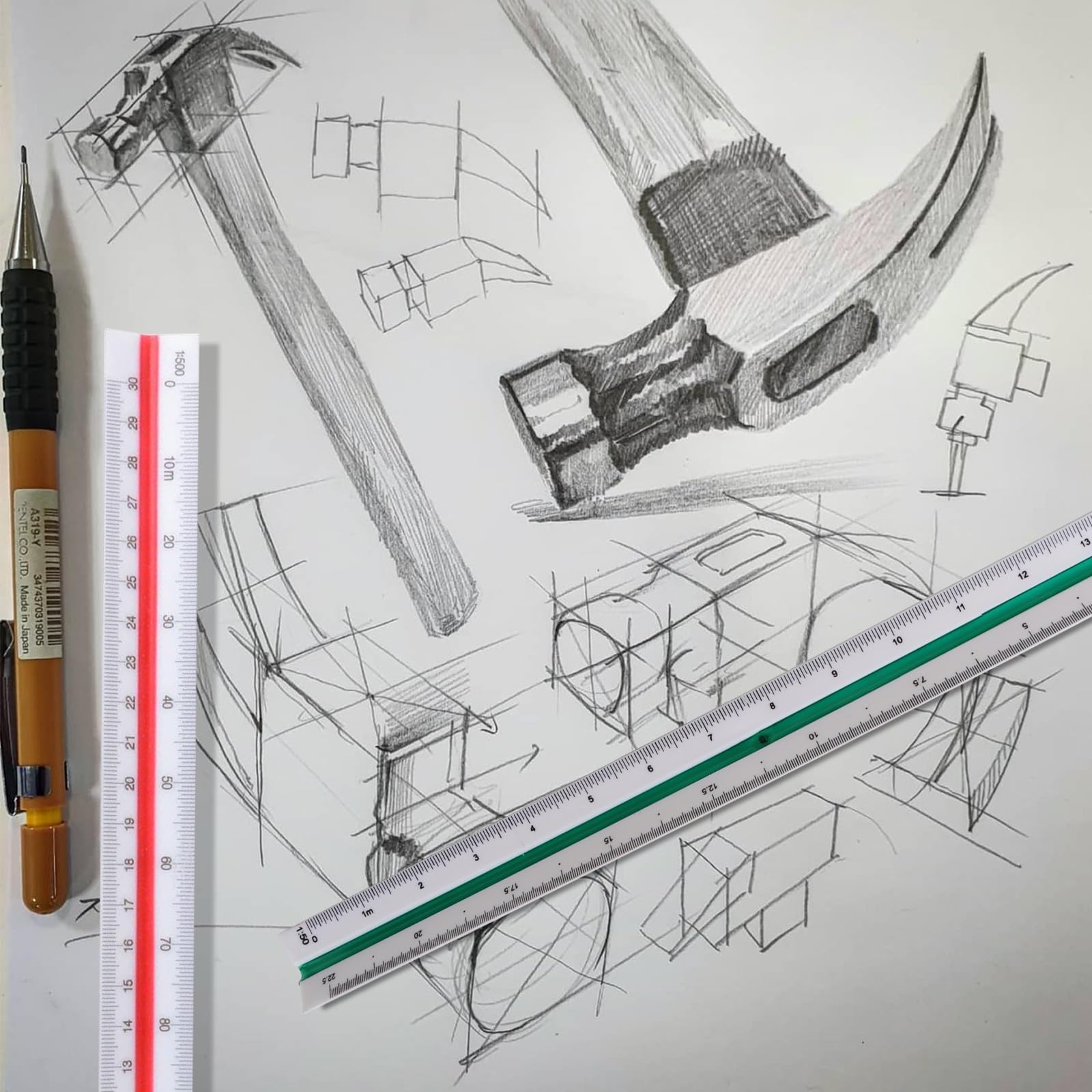 Profesional 2 Piezas Escalímetro de Precisión 30 cm Regla Métrica Triangular para Arquitectos Ingenieros1:20 1:25 1:50 1:75 1:100 1:125/1:100 1:200 1:250 1:300 1:400 1:500 (PVC)