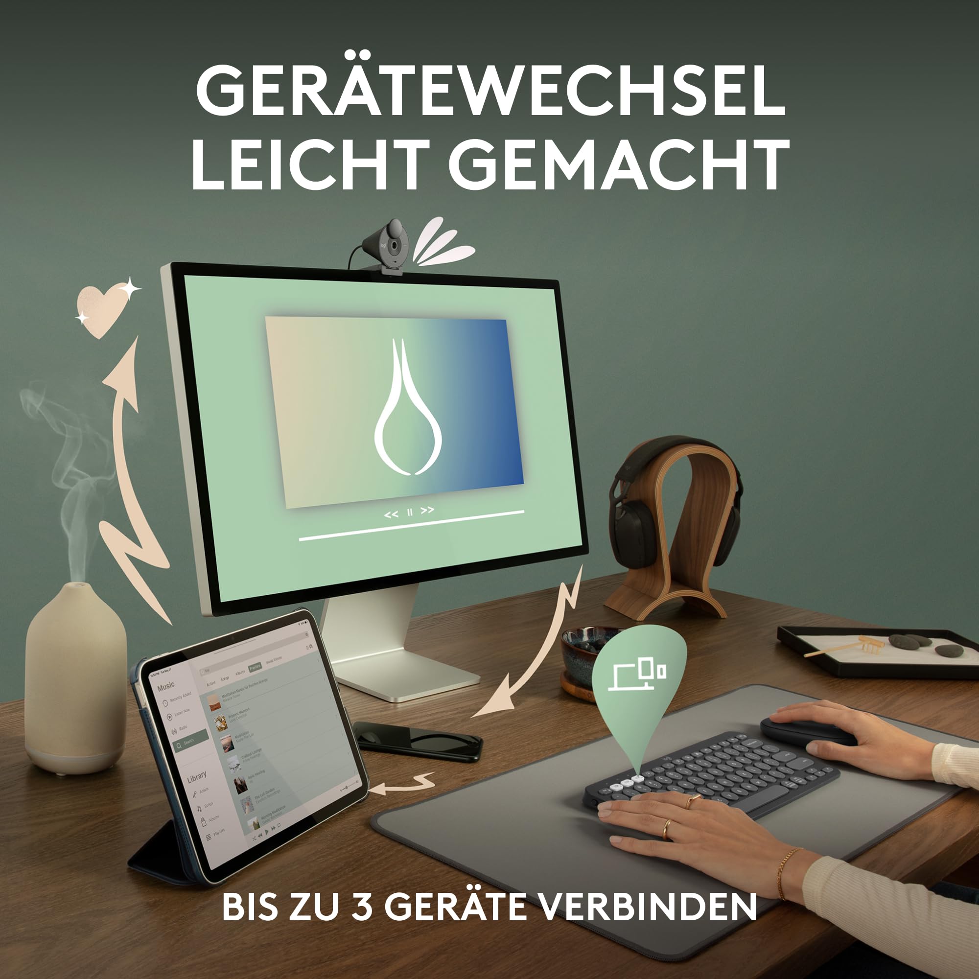 Logitech Pebble Keys 2 K380s, kabellose Multi-Device Bluetooth-Tastatur mit anpassbaren Sondertasten, schlank, mobil, Easy-Switch - Windows, macOS, iPadOS, Android, ChromeOS, Deutsches QWERTZ-Graphit