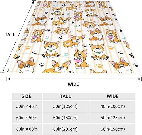 Miniatura 5 de Oplp Manta de forro polar con diseño de corgi a rayas para cama, sofá, sillón, ligera, suave y acogedora, 50 x 40 pulgadas
