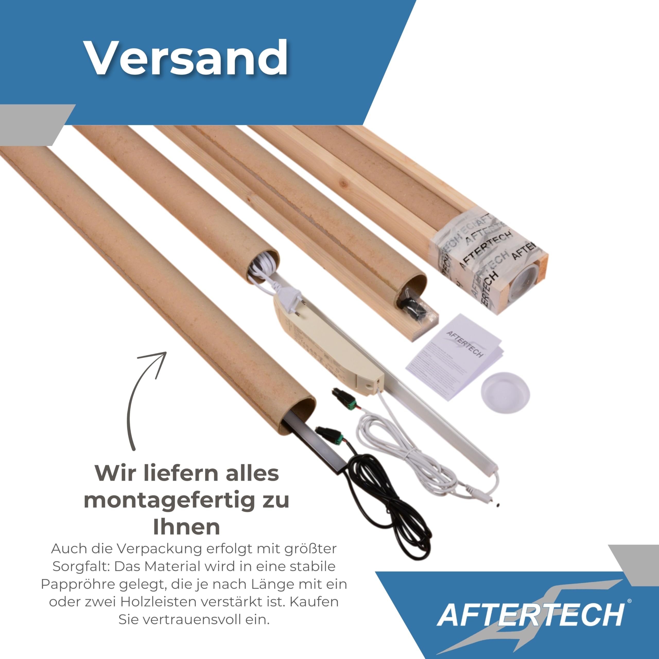 AFTERTECH LED-Leiste Aluminiumprofil FLACH WEISS NACH MASS maßgefertigt nach Zentimetermaß von 20 bis 300 cm in einem EINZELNEN Stück – STARKES LICHT 19,2 W/m 180 LED/m ANPASSBAR Küchenunterschrank