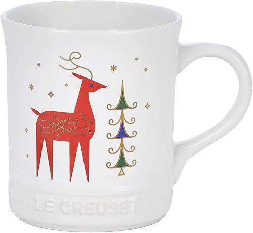 Le Creuset Colección Stoneware Noel Taza de reno 14 onzas color blanco con apliques