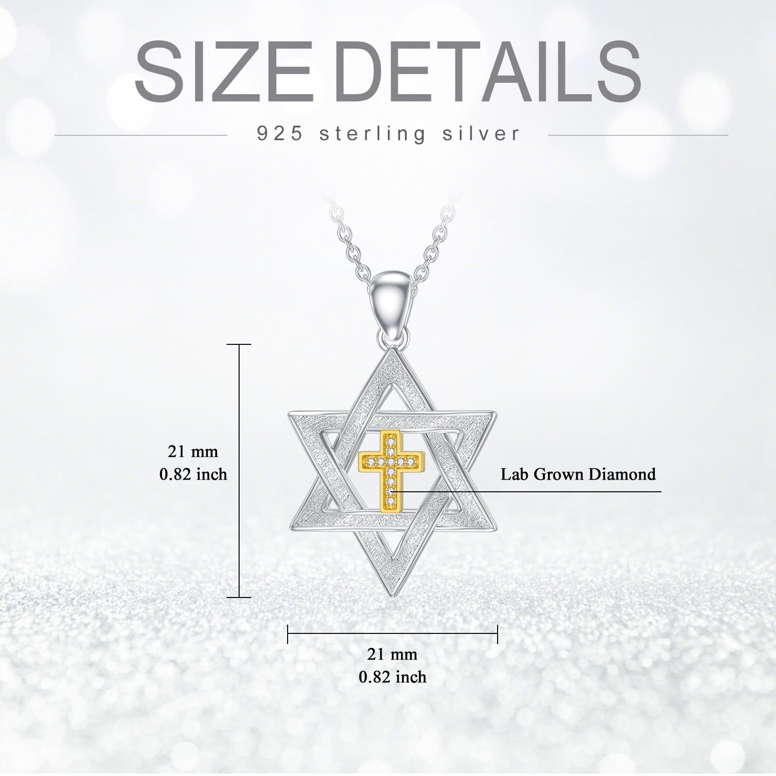 Collana con ciondolo a forma di stella di David, da donna, in argento Sterling 925, con ciondolo a forma di stella di Davide, con diamanti