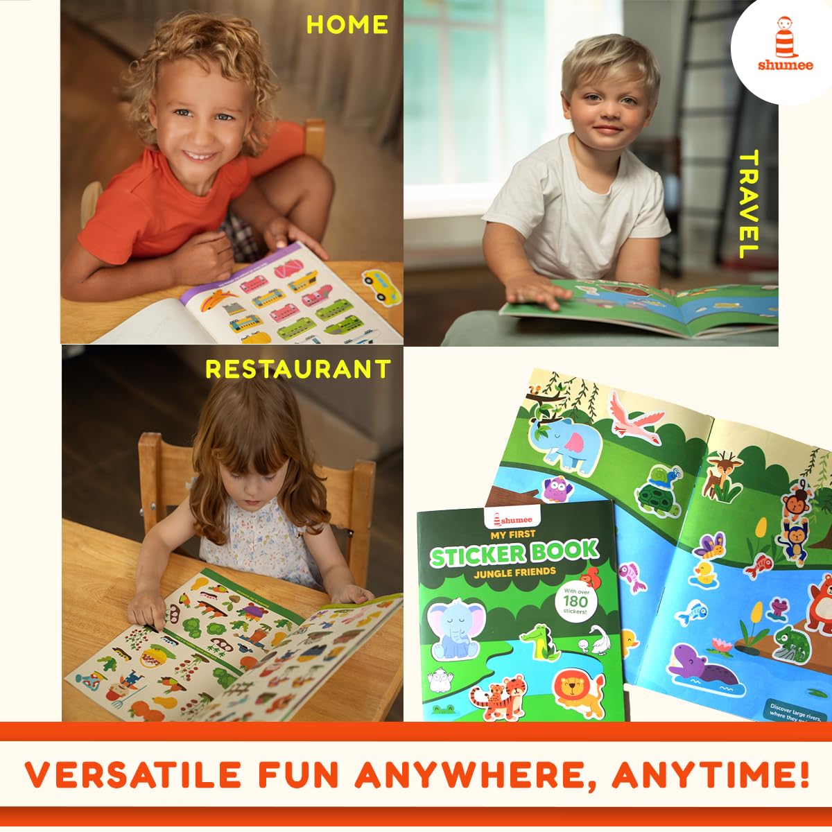 Shumee Jungle Adventure Sticker Book | 180+ Reusable Stickers with 8 Fun Scenes & 2 Seek and Find | Perfect for Kids 2-5 Years - Image 6 thumbnail